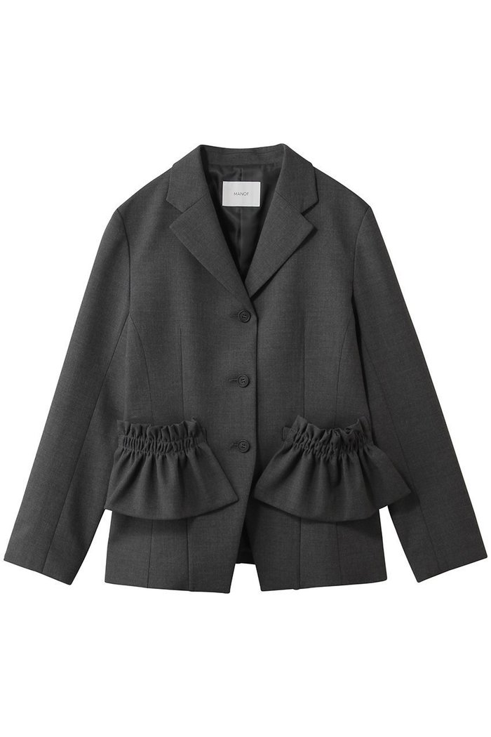 【マノフ/MANOF】のRUFFLE POCKET JACKETアウター インテリア・キッズ・メンズ・レディースファッション・服の通販 founy(ファウニー) https://founy.com/ ファッション Fashion レディースファッション Fashion for Women アウター Coat / Outerwear Collection レディースジャケット・軽アウター Jackets エレガント 上品 Elegant シェイプ Shape, Slim Fit ジャケット Jacket, Outerwear スラックス Slacks, Dress Pants ダウン Down, Puffer デニム Denim, Jeans Material ポケット Pocket, Pocket Detail ラッフル Ruffle, Frill |ID: prp329100004907631 ipo3291000000036755538
