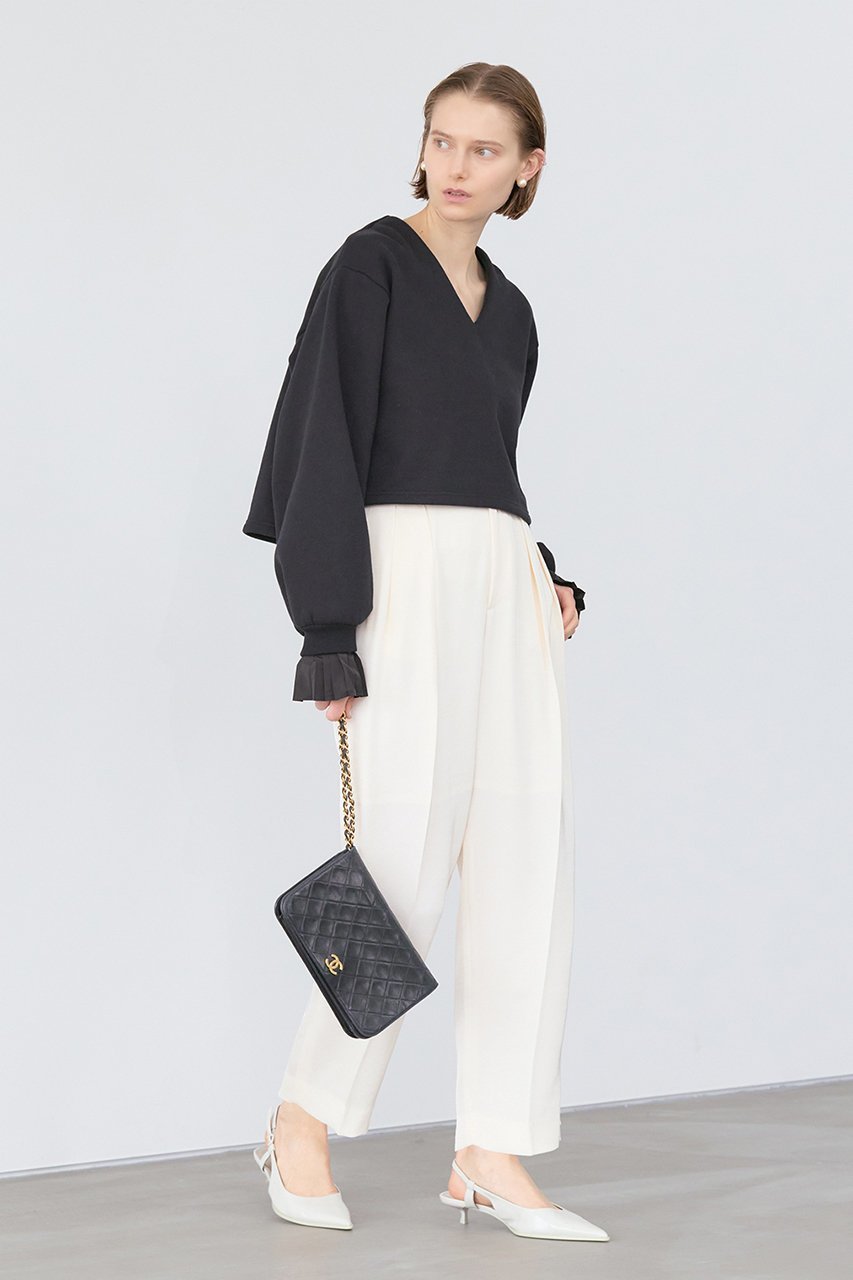 【サードマガジン/THIRD MAGAZINE】のプリーツスリーブVネックスウェット 人気、トレンドファッション・服の通販 founy(ファニー) 　ファッション　Fashion　レディースファッション　Fashion for Women　トップス・カットソー　Cut & Sew Tops　シャツ・ブラウス・オフィスカジュアル　Elegant Blouses & Button-Ups　レディースパーカー・カジュアルフーディー　Casual Hoodies & Sweatshirts　ロングTシャツ・Tシャツ　Longline T-Shirts & Tees　スウェット・クルーネックトップス　Sweatshirts & Crewnecks / Relaxed Fit Sweat Tops　カットソー・ベーシックTシャツ　Cut-and-Sewn Tops / Stretch Tees & Basics　Vネックトップス　V-Neck Tops / V-Cut Neckline Shirts　ショート　Short, Short Length　スウェット / スエット　Sweatshirt, Sweatwear　スリーブ　Sleeve, Long Sleeve / Short Sleeve　プリーツ　Pleats, Pleated　ボトム　Bottoms, Lower Wear　other-7|ID: prp329100004907640 ipo3291000000036811759