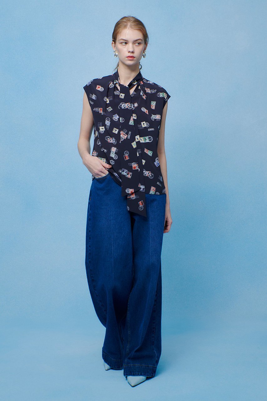 【アルアバイル/allureville】の【LOULOU WILLOUGHBY】レタープリントリボンブラウス 人気、トレンドファッション・服の通販 founy(ファニー) 　ファッション　Fashion　レディースファッション　Fashion for Women　トップス・カットソー　Cut & Sew Tops　シャツ・ブラウス・オフィスカジュアル　Elegant Blouses & Button-Ups　ショート　Short, Short Length　スリーブ　Sleeve, Long Sleeve / Short Sleeve　フレンチ　French, French Style　プリント　Print, Printed Pattern　モチーフ　Motif, Design Theme　other-6|ID: prp329100004907644 ipo3291000000036755695