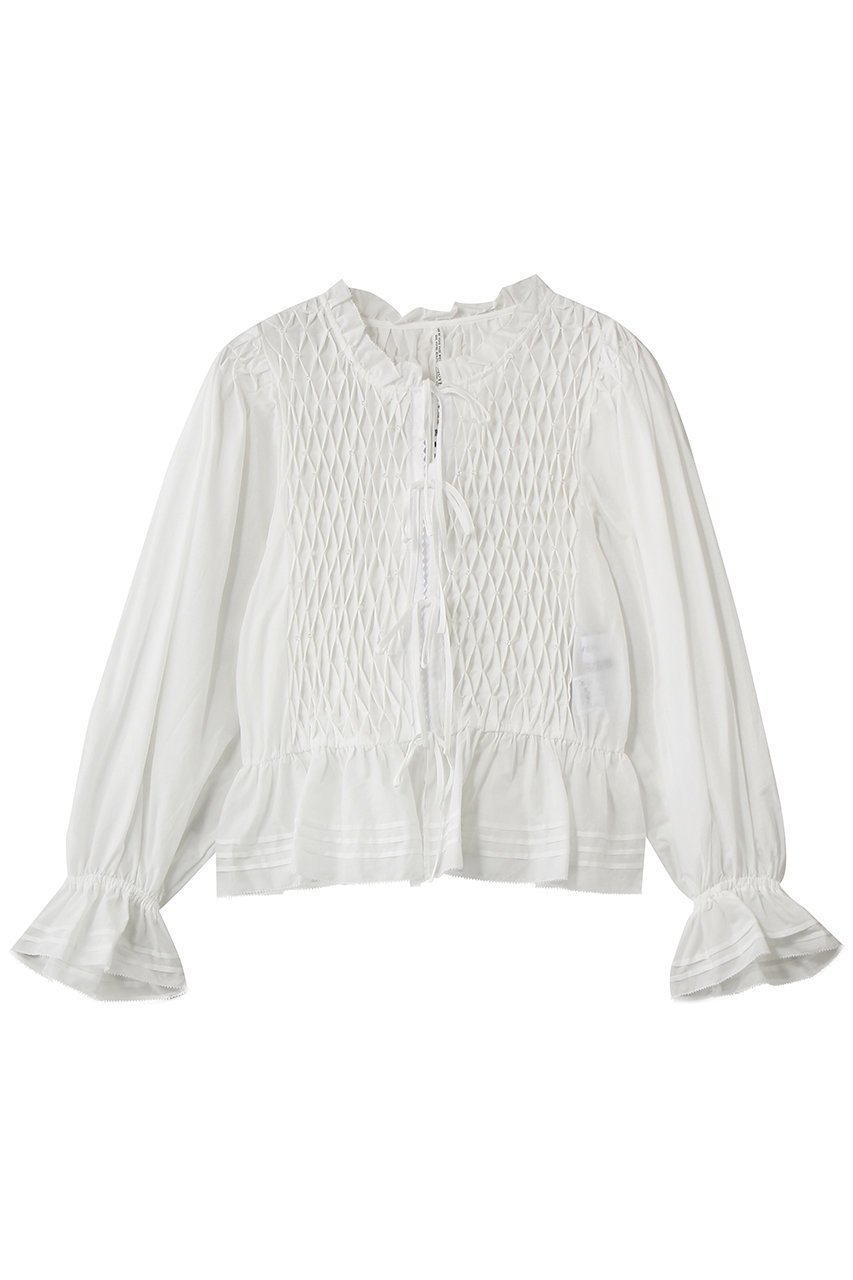 【ミュベール/MUVEIL】のスモッキングブラウス インテリア・キッズ・メンズ・レディースファッション・服の通販 founy(ファニー) 　ファッション　Fashion　レディースファッション　Fashion for Women　トップス・カットソー　Cut & Sew Tops　シャツ・ブラウス・オフィスカジュアル　Elegant Blouses & Button-Ups　おすすめ　Recommended / Our Picks　エレガント 上品　Elegant　スモッキング　Smocking, Gathered Stitching　スリーブ　Sleeve, Long Sleeve / Short Sleeve　デニム　Denim, Jeans Material　フリル　Frill, Ruffle　ペプラム　Peplum, Flared Hem　ロング　Long, Long-Length　新作・新入荷　New Arrivals / New In　羽織　Haori, Light Jacket　ホワイト|ID: prp329100004907665 ipo3291000000036755864