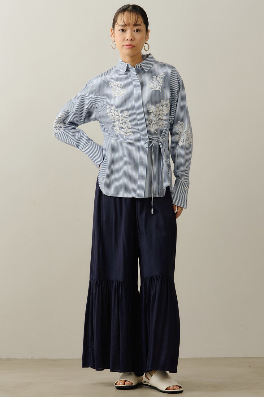 【ヌキテパ/NE QUITTEZ PAS】のCotton Poplin Mimosa エンブロイダリー シャツ 人気、トレンドファッション・服の通販 founy(ファニー) 　ファッション　Fashion　レディースファッション　Fashion for Women　トップス・カットソー　Cut & Sew Tops　シャツ・ブラウス・オフィスカジュアル　Elegant Blouses & Button-Ups　エンブロイダリー　Embroidery Design　カシュクール　Wrap Design　スリーブ　Sleeve, Long Sleeve / Short Sleeve　デニム　Denim, Jeans Material　リボン　Ribbon, Bow　ループ　Loop, Loop Knit　ロング　Long, Long-Length　新作・新入荷　New Arrivals / New In　春　Spring　other-8|ID: prp329100004907672 ipo3291000000036755927