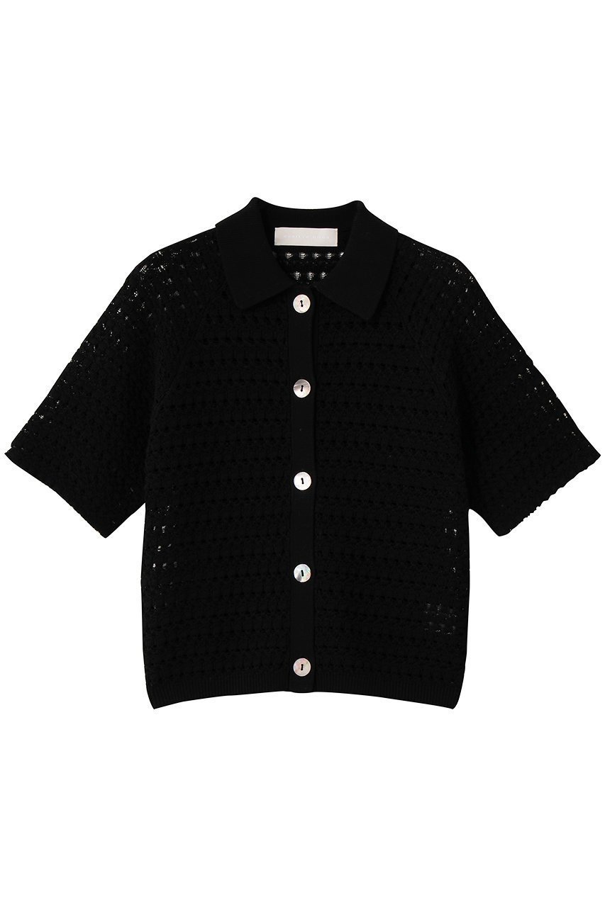 【マリリンムーン/MARILYN MOON】のクロシェポロニットカーディガン インテリア・キッズ・メンズ・レディースファッション・服の通販 founy(ファニー) 　ファッション　Fashion　レディースファッション　Fashion for Women　トップス・カットソー　Cut & Sew Tops　ニット　Knit Tops & Sweaters　カーディガン・羽織り　Layered Style Cardigans　おすすめ　Recommended / Our Picks　かぎ針　Crochet　カーディガン　Cardigan, Knitwear　サマー　Summer, Summer Style　デニム　Denim, Jeans Material　ボトム　Bottoms, Lower Wear　モダン　Modern, Contemporary　夏　Summer　新作・新入荷　New Arrivals / New In　透かし　Cut-Out, Lacework　ブラック|ID: prp329100004907692 ipo3291000000036756092