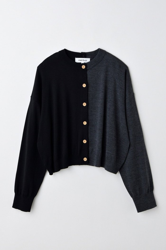 【エンフォルド/ENFOLD】のBICOLOR CARDIGAN/カーディガン インテリア・キッズ・メンズ・レディースファッション・服の通販 founy(ファニー) https://founy.com/ ファッション Fashion レディースファッション Fashion for Women トップス・カットソー Cut & Sew Tops ニット Knit Tops & Sweaters カーディガン・羽織り Layered Style Cardigans ウッド Wooden Design カーディガン Cardigan, Knitwear |ID: prp329100004907727 ipo3291000000036756498