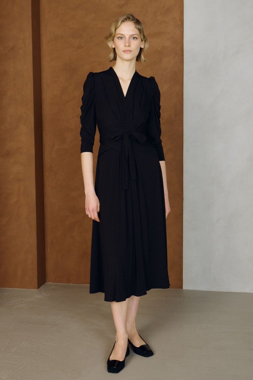 【コルコバード/CORCOVADO】のマイルドドライスムースカシュクールドレス 人気、トレンドファッション・服の通販 founy(ファニー) 　ファッション　Fashion　レディースファッション　Fashion for Women　ワンピース　Dresses　フォーマル・パーティードレス・結婚式用ドレス　Elegant & Casual Dresses　チュニック　Tunic Tops & Dresses　エレガント 上品　Elegant　カシュクール　Wrap Design　スリーブ　Sleeve, Long Sleeve / Short Sleeve　チュニック　Tunic, Long Top　デコルテ　Décolleté, Neckline　ドレス　Dress, One-Piece　ドレープ　Drape, Draping Fabric　リボン　Ribbon, Bow　リュクス　Luxury, Elegant, High-End, Chic　other-6|ID: prp329100004907758 ipo3291000000036756801