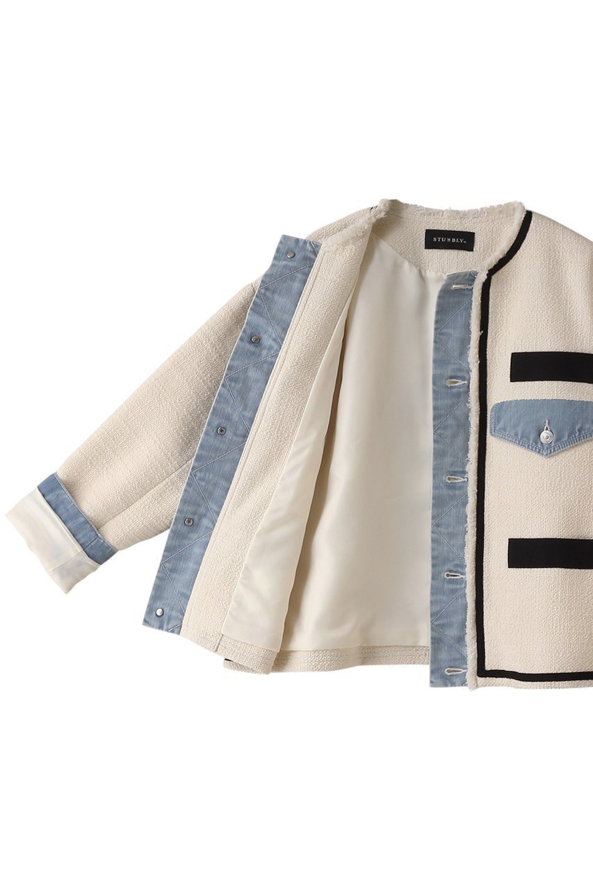 【ヒューエルミュージアム/hueLe Museum】の【STUMBLY】ツイードデニムコンビジャケット 人気、トレンドファッション・服の通販 founy(ファニー) ファッション Fashion レディースファッション Fashion for Women アウター Coat / Outerwear Collection レディースジャケット・軽アウター Jackets ショート Short, Short Length ジャケット Jacket, Outerwear ツイード Twill, Twill Weave デニム Denim, Jeans Material ドッキング Docking, Mixed Material バランス Balance, Style Balance フリンジ Fringe, Tassel ベーシック Basic, Essential ワイド Wide, Wide Fit エレガント 上品 Elegant other-6|ID: prp329100004907928 ipo3291000000036758915