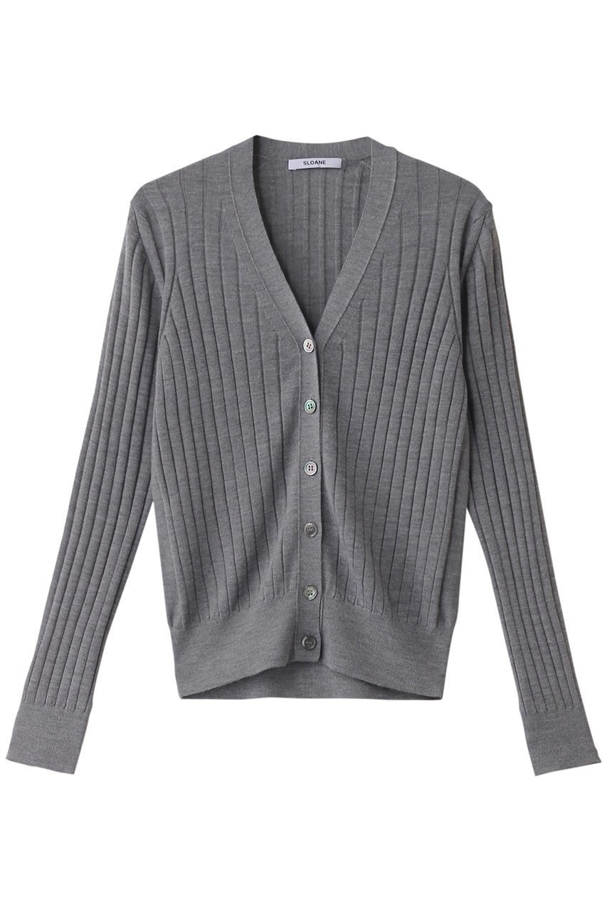 【スローン/SLOANE】の18Gワイドリブ ウール×シルク Vネックカーディガン インテリア・キッズ・メンズ・レディースファッション・服の通販 founy(ファニー) 　ファッション　Fashion　レディースファッション　Fashion for Women　トップス・カットソー　Cut & Sew Tops　ニット　Knit Tops & Sweaters　カーディガン・羽織り　Layered Style Cardigans　Vネックトップス　V-Neck Tops / V-Cut Neckline Shirts　カーディガン　Cardigan, Knitwear　シルク　Silk, 100% Silk　ボトム　Bottoms, Lower Wear　ワイドリブ　Wide Rib, Wide Ribbed Knit　定番　Standard, Basic Item　グレー|ID: prp329100004907971 ipo3291000000036759754