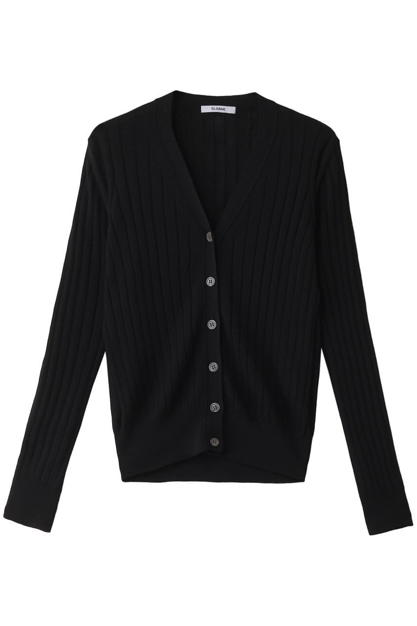 【スローン/SLOANE】の18Gワイドリブ ウール×シルク Vネックカーディガン インテリア・キッズ・メンズ・レディースファッション・服の通販 founy(ファニー) 　ファッション　Fashion　レディースファッション　Fashion for Women　トップス・カットソー　Cut & Sew Tops　ニット　Knit Tops & Sweaters　カーディガン・羽織り　Layered Style Cardigans　Vネックトップス　V-Neck Tops / V-Cut Neckline Shirts　カーディガン　Cardigan, Knitwear　シルク　Silk, 100% Silk　ボトム　Bottoms, Lower Wear　ワイドリブ　Wide Rib, Wide Ribbed Knit　定番　Standard, Basic Item　ブラック|ID: prp329100004907971 ipo3291000000036759755