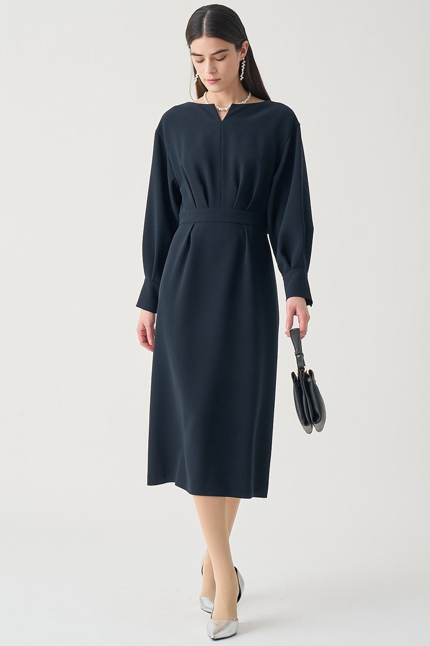 【アナイ/ANAYI】の【Eternal Line 2026】ストレッチクロスキーネック ワンピース 人気、トレンドファッション・服の通販 founy(ファニー) 　ファッション　Fashion　レディースファッション　Fashion for Women　ワンピース　Dresses　チュニック　Tunic Tops & Dresses　コンパクト　Compact, Small Size　ストレッチ　Stretch, Stretchy Fabric　スリーブ　Sleeve, Long Sleeve / Short Sleeve　ダブル　Double, Double-Breasted　チュニック　Tunic, Long Top　デコルテ　Décolleté, Neckline　ドロップ　Drop Shoulder, Dropped Style　バランス　Balance, Style Balance　ロング　Long, Long-Length　エレガント 上品　Elegant　other-7|ID: prp329100004908578 ipo3291000000036767092