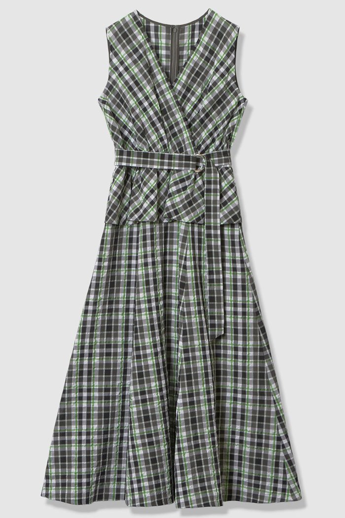 【アナイ/ANAYI】のグリーンチェックカシュクール ワンピース インテリア・キッズ・メンズ・レディースファッション・服の通販 founy(ファニー) https://founy.com/ ファッション Fashion レディースファッション Fashion for Women ワンピース Dresses チュニック Tunic Tops & Dresses カシュクール Wrap Design チェック Check, Plaid, Tartan チュニック Tunic, Long Top フレア Flare, Flared ペプラム Peplum, Flared Hem モノトーン Monotone, Black and White ロング Long, Long-Length エレガント 上品 Elegant |ID: prp329100004908680 ipo3291000000036768414