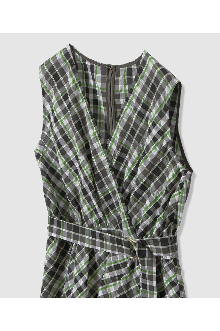 【アナイ/ANAYI】のグリーンチェックカシュクール ワンピース 人気、トレンドファッション・服の通販 founy(ファニー) 　ファッション　Fashion　レディースファッション　Fashion for Women　ワンピース　Dresses　チュニック　Tunic Tops & Dresses　カシュクール　Wrap Design　チェック　Check, Plaid, Tartan　チュニック　Tunic, Long Top　フレア　Flare, Flared　ペプラム　Peplum, Flared Hem　モノトーン　Monotone, Black and White　ロング　Long, Long-Length　エレガント 上品　Elegant　other-4|ID: prp329100004908680 ipo3291000000036768421