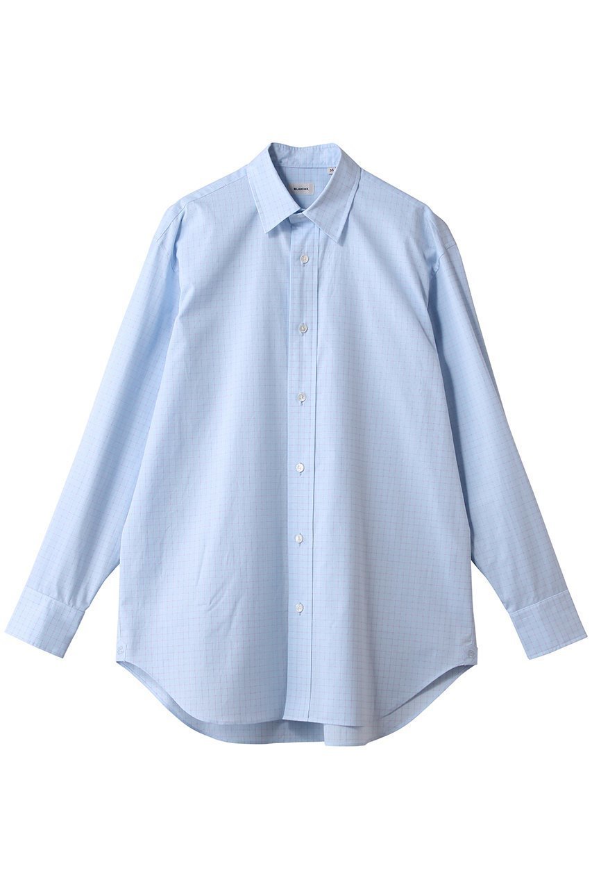 【ブラミンク/BLAMINK】の【BLMK】 チェックレギュラーカラーシャツ インテリア・キッズ・メンズ・レディースファッション・服の通販 founy(ファニー) 　ファッション　Fashion　レディースファッション　Fashion for Women　トップス・カットソー　Cut & Sew Tops　シャツ・ブラウス・オフィスカジュアル　Elegant Blouses & Button-Ups　スリーブ　Sleeve, Long Sleeve / Short Sleeve　チェック　Check, Plaid, Tartan　ロング　Long, Long-Length　エレガント 上品　Elegant　ビジネス 仕事 通勤　Business / Work / Commuting　ライトブルー|ID: prp329100004908786 ipo3291000000036769812