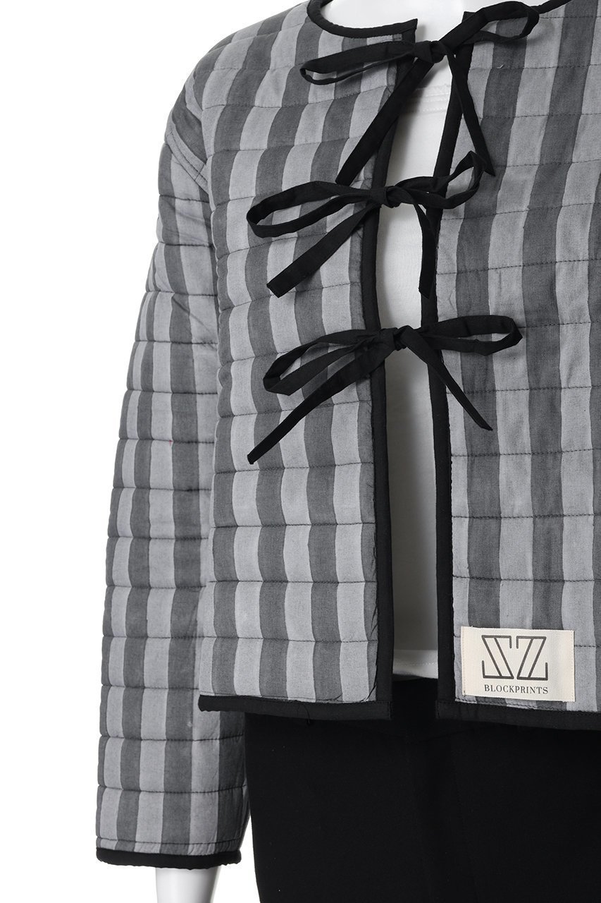 【エスゼット ブロックプリント/SZ Blockprints】のOUILTED JACKET DOUBLE THICK STRIPE リバーシブルジャケット 人気、トレンドファッション・服の通販 founy(ファニー) 　ファッション　Fashion　レディースファッション　Fashion for Women　アウター　Coat / Outerwear Collection　レディースジャケット・軽アウター　Jackets　キルティング　Quilted, Quilting　クロップド　Cropped, Short Length　ジャケット　Jacket, Outerwear　ストライプ　Stripe, Striped Pattern　ダブル　Double, Double-Breasted　フロント　Front, Front Design　リバーシブル　Reversible, Two-Sided　リボン　Ribbon, Bow　other-5|ID: prp329100004908802 ipo3291000000036769986