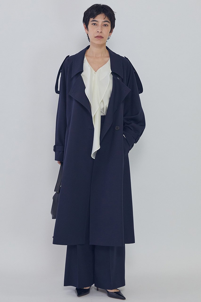 【プルミエ アロンディスモン/1er Arrondissement】のウールギャバジントレンチコート インテリア・キッズ・メンズ・レディースファッション・服の通販 founy(ファニー) 　ファッション　Fashion　レディースファッション　Fashion for Women　アウター　Coat / Outerwear Collection　コート・ロングコート・ピーコート　Long Coats, Peacoats & More　トレンチコート / 春秋の定番アウター　Trench Coats　なめらか　Smooth, Silky Texture　トレンチ　Trench, Trench Coat　ロング　Long, Long-Length　ネイビー|ID: prp329100004908832 ipo3291000000036770326