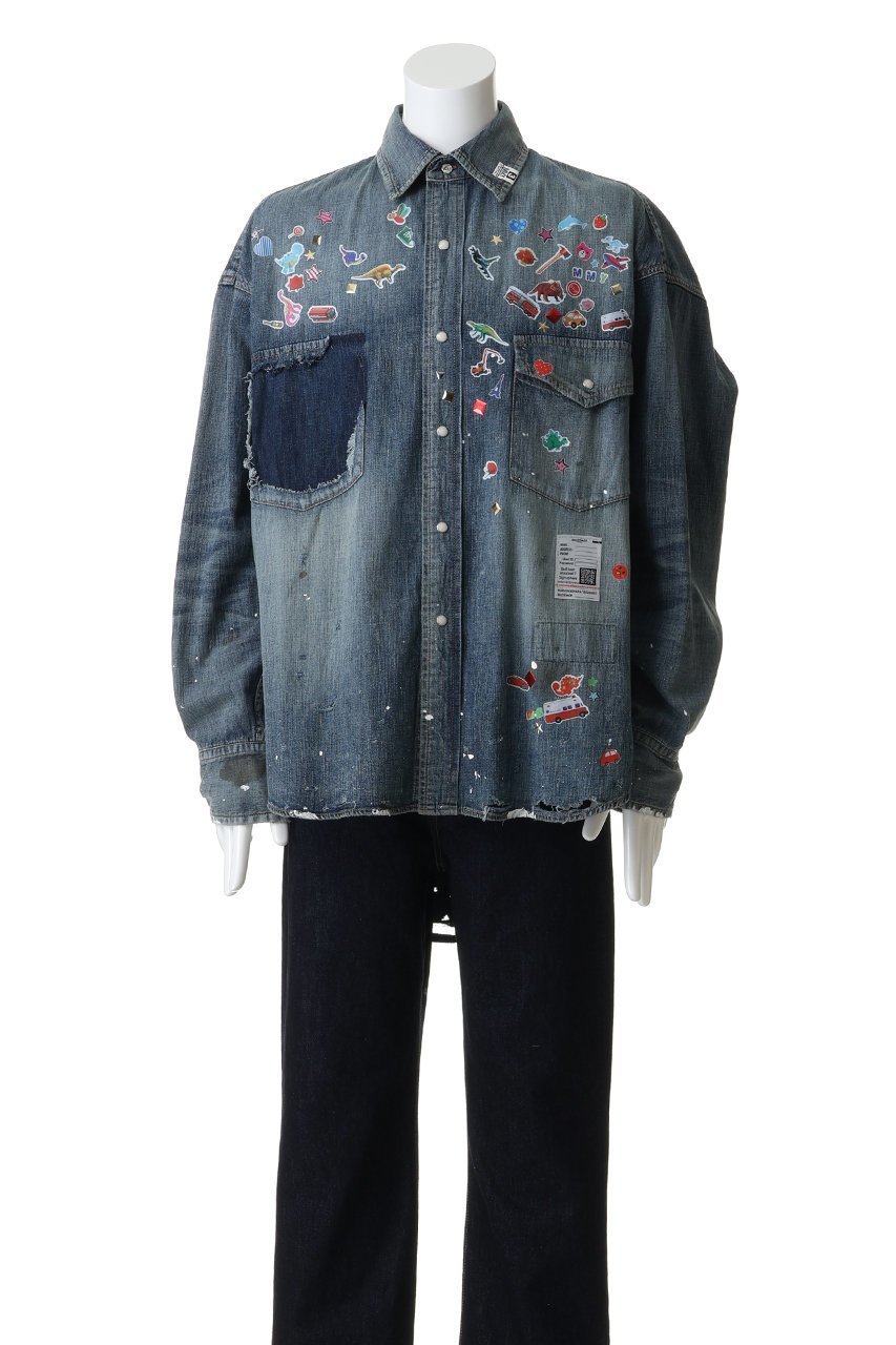 【メゾン ミハラヤスヒロ/Maison MIHARA YASUHIRO / MEN】の【MEN】【Maison MIHARA YASUHIRO】デニム シャツ with STICKER 人気、トレンドファッション・服の通販 founy(ファニー) 　ファッション　Fashion　メンズファッション　Fashion for Men　ジャケット　Jacket, Outerwear　ダメージ　Distressed, Destroyed　デニム　Denim, Jeans Material　ブルゾン　Blouson, Bomber Jacket　other-2|ID: prp329100004908885 ipo3291000000036770940
