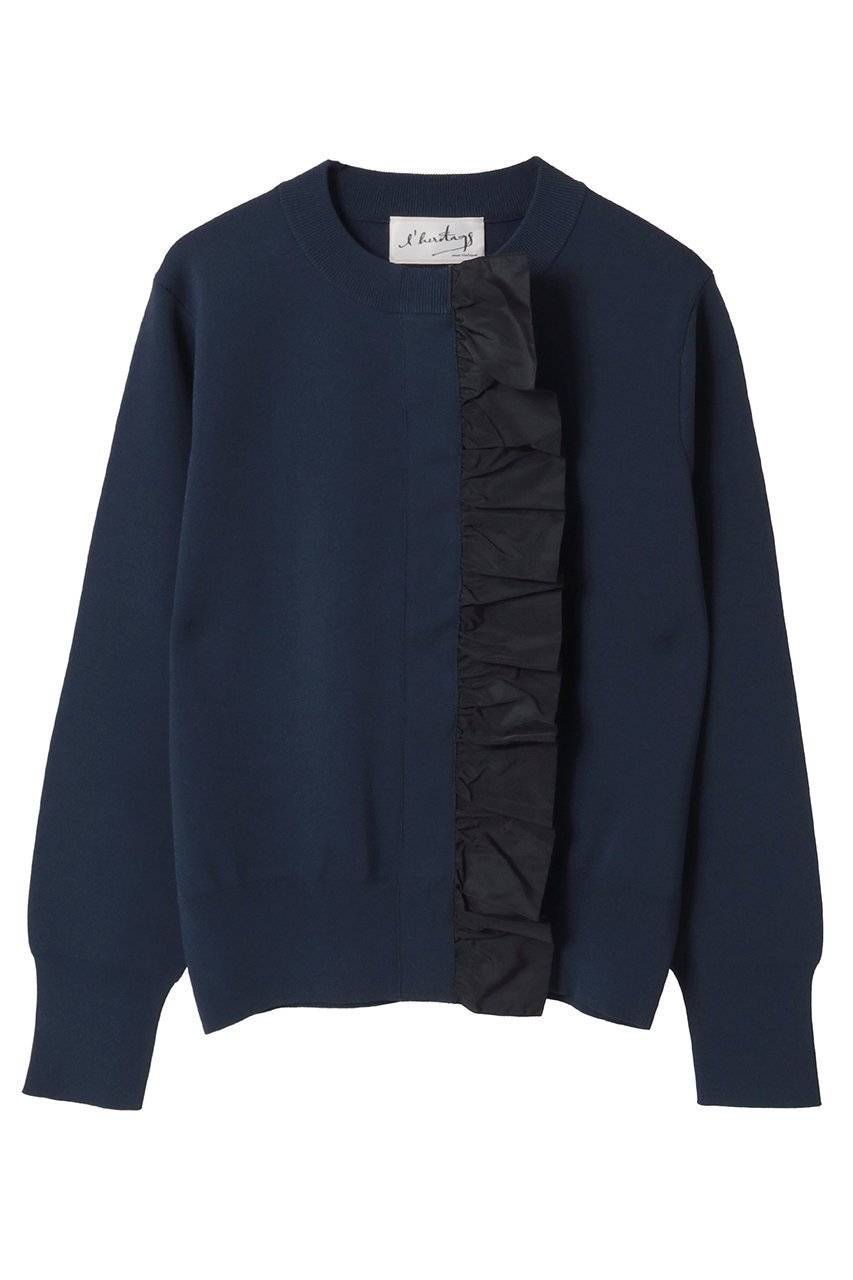 【マルティニーク/martinique】の【l heritage martinique】タフタフリルカーディガン インテリア・キッズ・メンズ・レディースファッション・服の通販 founy(ファニー) 　ファッション　Fashion　レディースファッション　Fashion for Women　トップス・カットソー　Cut & Sew Tops　ニット　Knit Tops & Sweaters　カーディガン・羽織り　Layered Style Cardigans　ヴィンテージ　Vintage Style　カーディガン　Cardigan, Knitwear　ジャケット　Jacket, Outerwear　スタンダード　Standard, Basic　タフタ　Taffeta, Structured Fabric　フリル　Frill, Ruffle　ブルゾン　Blouson, Bomber Jacket　おすすめ　Recommended / Our Picks　ネイビー|ID: prp329100004908910 ipo3291000000036771244