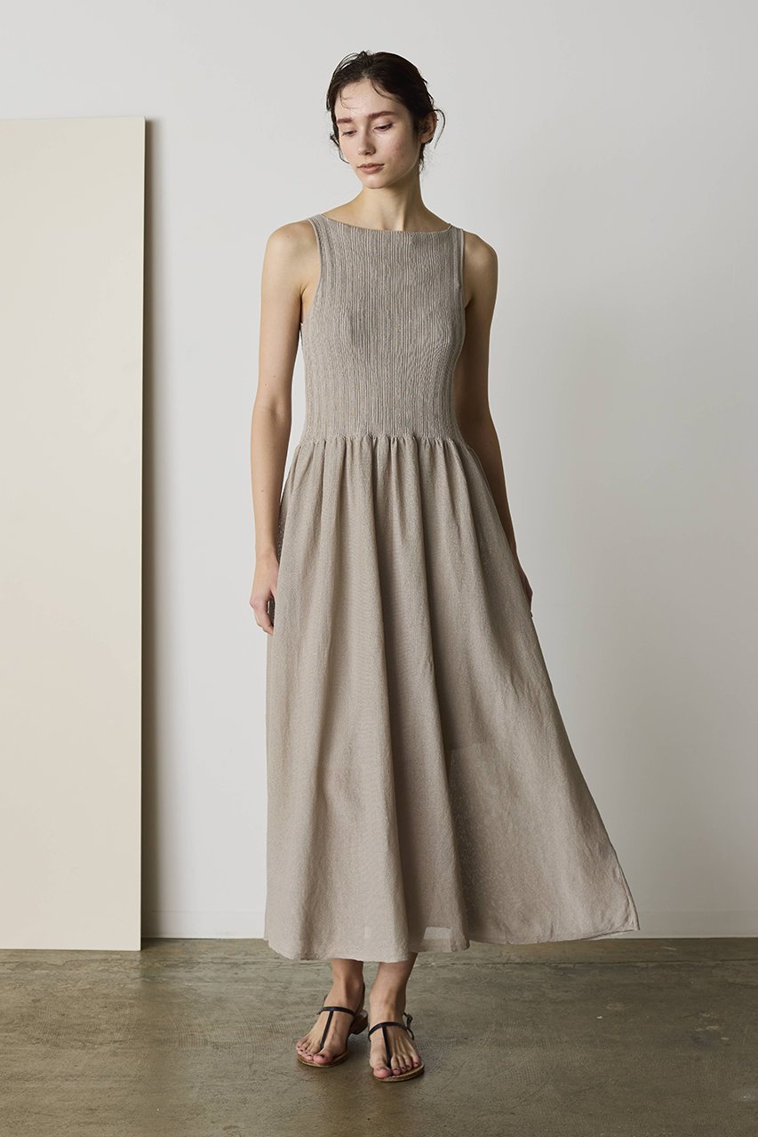 【マリリンムーン/MARILYN MOON】の【WALANCE】ペーパーリブニットドレス インテリア・キッズ・メンズ・レディースファッション・服の通販 founy(ファニー) 　ファッション　Fashion　レディースファッション　Fashion for Women　ワンピース　Dresses　フォーマル・パーティードレス・結婚式用ドレス　Elegant & Casual Dresses　チュニック　Tunic Tops & Dresses　エレガント 上品　Elegant　サマー　Summer, Summer Style　ジュエリー　Jewelry, Accessories　スクエア　Square, Square Shape　チュニック　Tunic, Long Top　ドレス　Dress, One-Piece　ロング　Long, Long-Length　夏　Summer　透かし　Cut-Out, Lacework　グレージュ|ID: prp329100004909008 ipo3291000000036772396