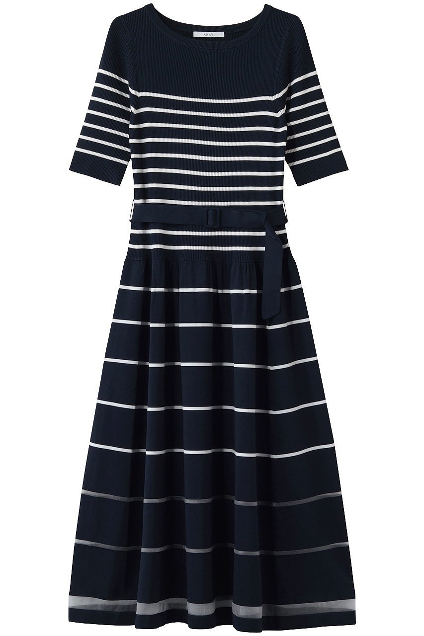 【アナイ/ANAYI】のシアーラインボーダーベルト付ワンピース インテリア・キッズ・メンズ・レディースファッション・服の通販 founy(ファニー) 　ファッション　Fashion　レディースファッション　Fashion for Women　ワンピース　Dresses　チュニック　Tunic Tops & Dresses　ベルト&ウエストマーク　Belts & Waist Accessories　エレガント 上品　Elegant　コンパクト　Compact, Small Size　シューズ　Shoes, Footwear　チュニック　Tunic, Long Top　フィット　Fit, Slim Fit　フレア　Flare, Flared　ボーダー　Border, Stripe　ロング　Long, Long-Length　ネイビー|ID: prp329100004909132 ipo3291000000036773686
