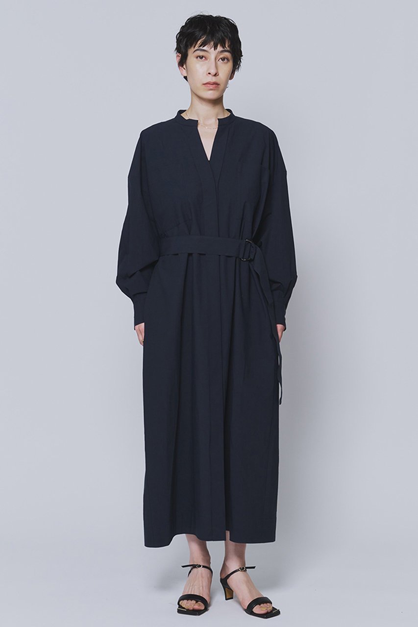 【プルミエ アロンディスモン/1er Arrondissement】のタイプライターバンドカラースキッパーワンピース インテリア・キッズ・メンズ・レディースファッション・服の通販 founy(ファニー) 　ファッション　Fashion　レディースファッション　Fashion for Women　ワンピース　Dresses　チュニック　Tunic Tops & Dresses　おすすめ　Recommended / Our Picks　タイプライター　Typewriter Fabric, Crisp Cotton　タンブラー　Tumbler, Travel Mug　チュニック　Tunic, Long Top　バランス　Balance, Style Balance　パッチ　Patch, Appliqué　ポケット　Pocket, Pocket Detail　ロング　Long, Long-Length　新作・新入荷　New Arrivals / New In　羽織　Haori, Light Jacket　ネイビー|ID: prp329100004909133 ipo3291000000036773700