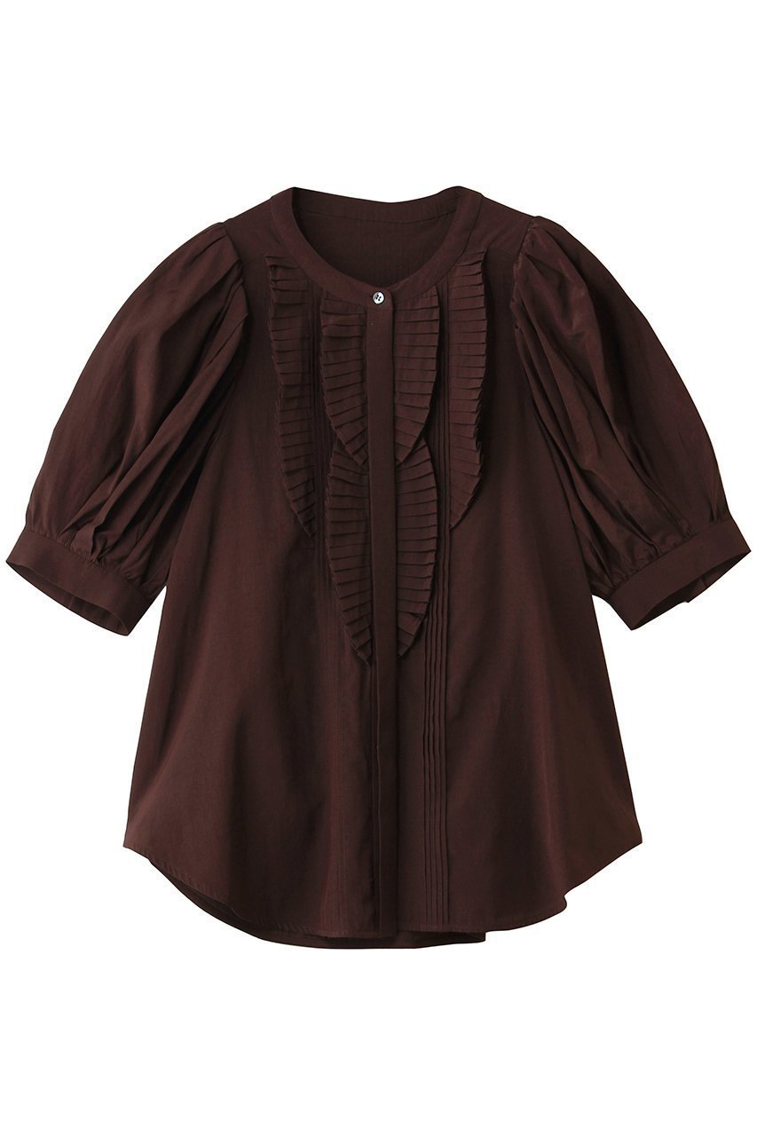 【ランバン オン ブルー/LANVIN en Bleu】のトリアセローンパフスリーブブラウス インテリア・キッズ・メンズ・レディースファッション・服の通販 founy(ファニー) 　ファッション　Fashion　レディースファッション　Fashion for Women　トップス・カットソー　Cut & Sew Tops　シャツ・ブラウス・オフィスカジュアル　Elegant Blouses & Button-Ups　ショート　Short, Short Length　スリーブ　Sleeve, Long Sleeve / Short Sleeve　デニム　Denim, Jeans Material　フリル　Frill, Ruffle　フレア　Flare, Flared　フロント　Front, Front Design　再入荷　Restock / Back in Stock　ボルドー|ID: prp329100004909147 ipo3291000000036773860