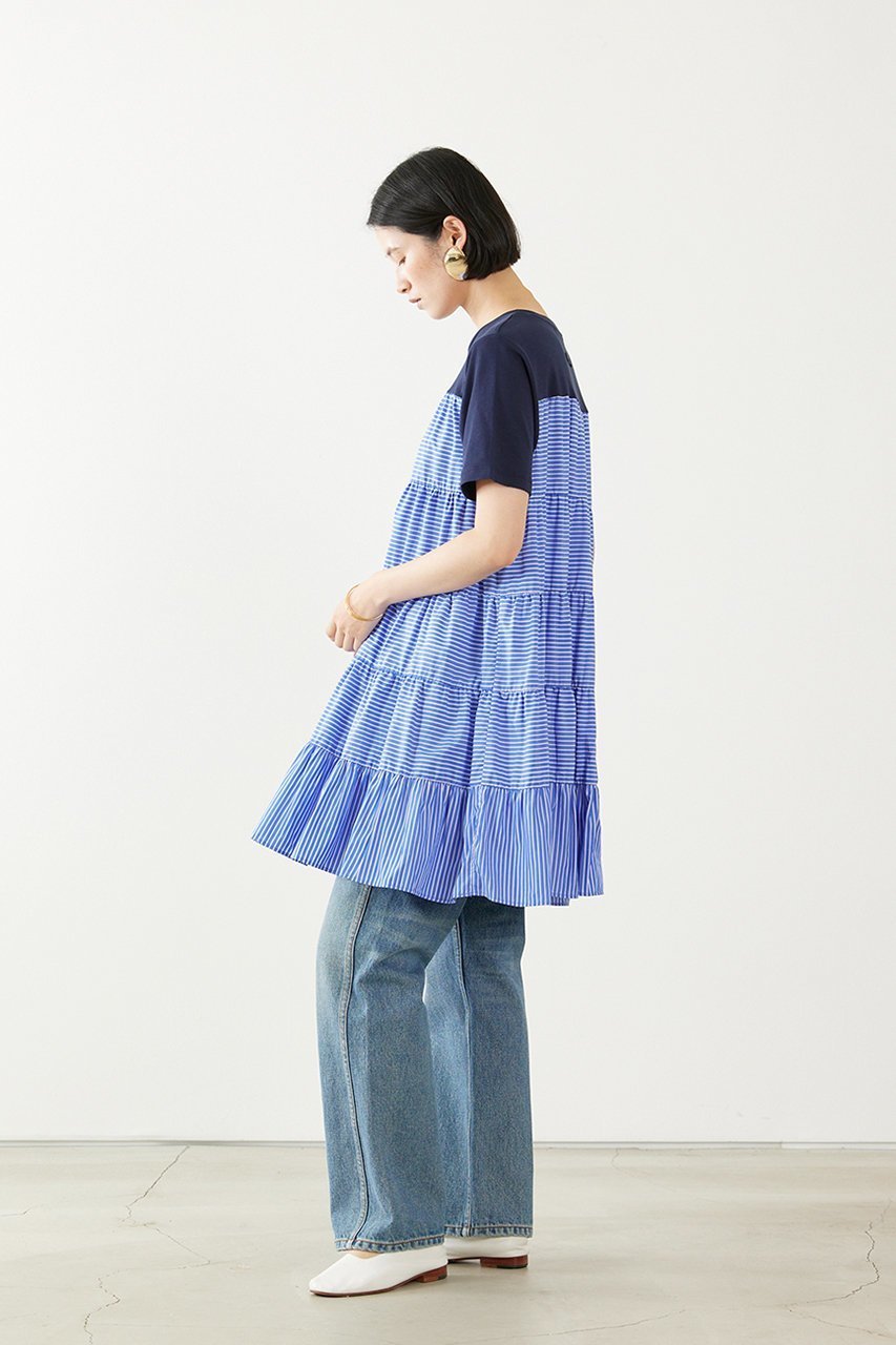 【アダワス/ADAWAS】のティアード ストライプ チュニック 人気、トレンドファッション・服の通販 founy(ファニー) 　ファッション　Fashion　レディースファッション　Fashion for Women　ワンピース　Dresses　チュニック　Tunic Tops & Dresses　エアリー　Airy Texture　カットソー　Cut and Sewn Top　ストライプ　Stripe, Striped Pattern　チュニック　Tunic, Long Top　ティアード　Tiered, Tiered Style　ドッキング　Docking, Mixed Material　フェミニン　Feminine, Girly　other-8|ID: prp329100004909256 ipo3291000000036774884