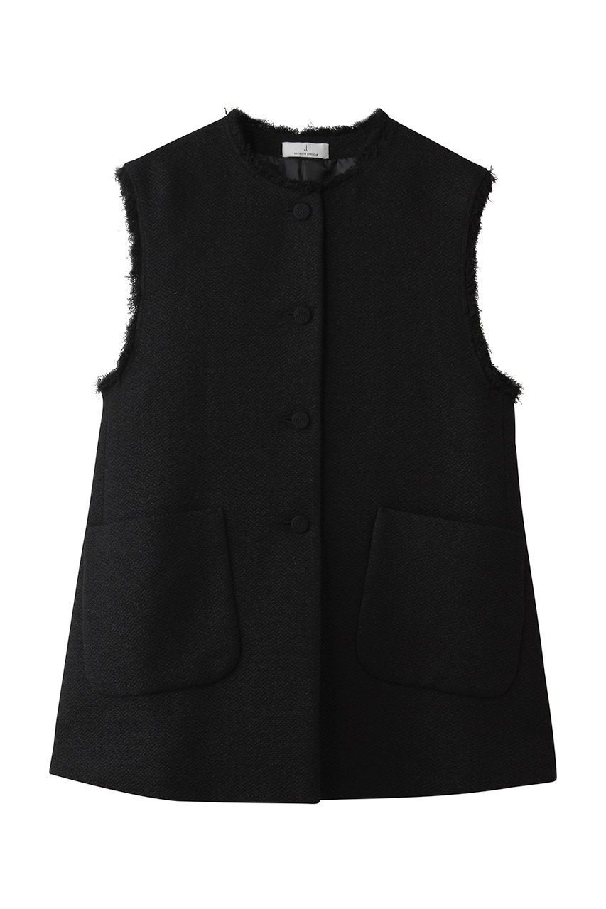 【ジェイドット/j.】のコットン混ツイード ボタンジレ インテリア・キッズ・メンズ・レディースファッション・服の通販 founy(ファニー) 　ファッション　Fashion　レディースファッション　Fashion for Women　アウター　Coat / Outerwear Collection　レディースジャケット・軽アウター　Jackets　ジャケット　Jacket, Outerwear　ツイード　Twill, Twill Weave　フリンジ　Fringe, Tassel　ベスト　Vest, Waistcoat　ポケット　Pocket, Pocket Detail　春　Spring　ブラック|ID: prp329100004909286 ipo3291000000036775146