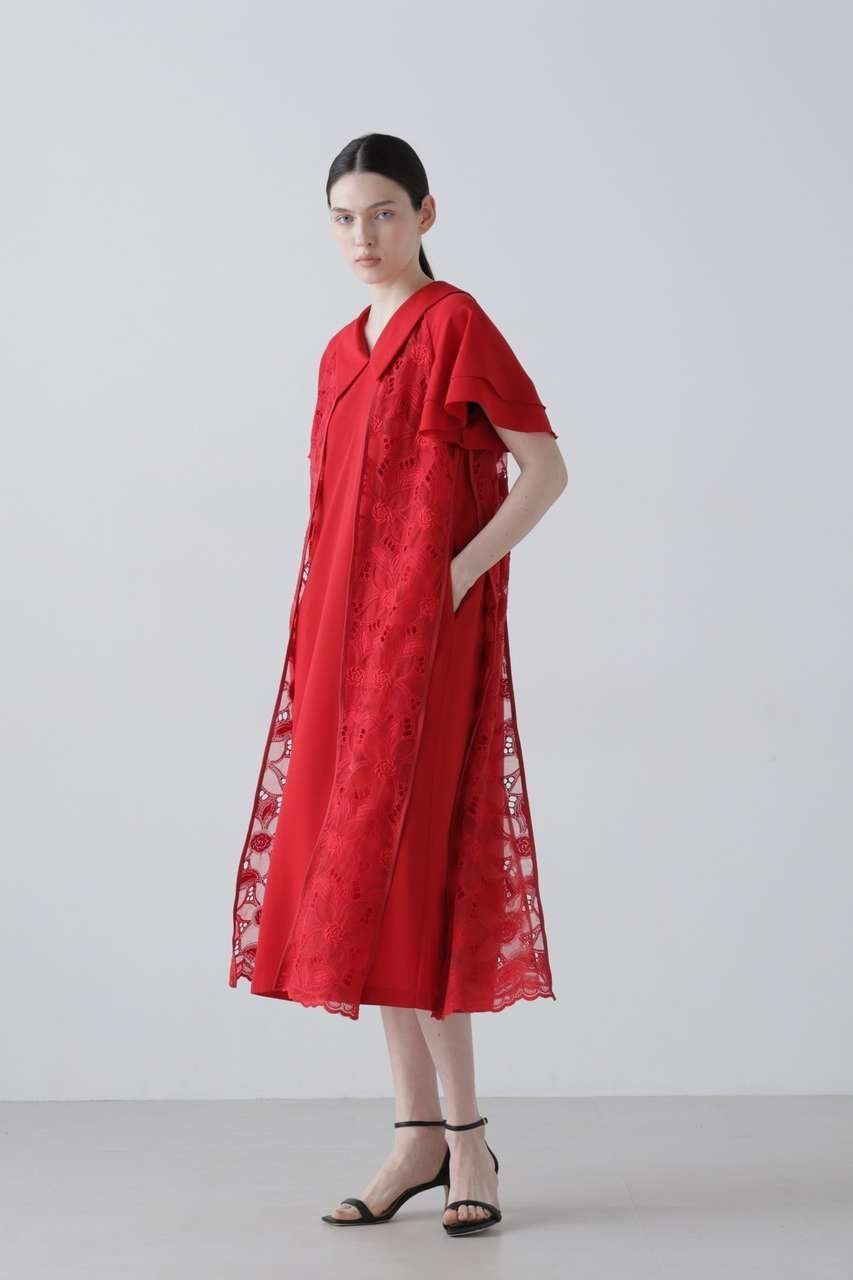 【アドーア/ADORE】のガーデンエンブロイダリーワンピース インテリア・キッズ・メンズ・レディースファッション・服の通販 founy(ファニー) 　ファッション　Fashion　レディースファッション　Fashion for Women　ワンピース　Dresses　チュニック　Tunic Tops & Dresses　オケージョン　Occasion Wear　オーガンジー　Organza Fabric　チュニック　Tunic, Long Top　ティアード　Tiered, Tiered Style　ドレス　Dress, One-Piece　フラット　Flat, Flat Shoes　新作・新入荷　New Arrivals / New In　レッド|ID: prp329100004909397 ipo3291000000036776132