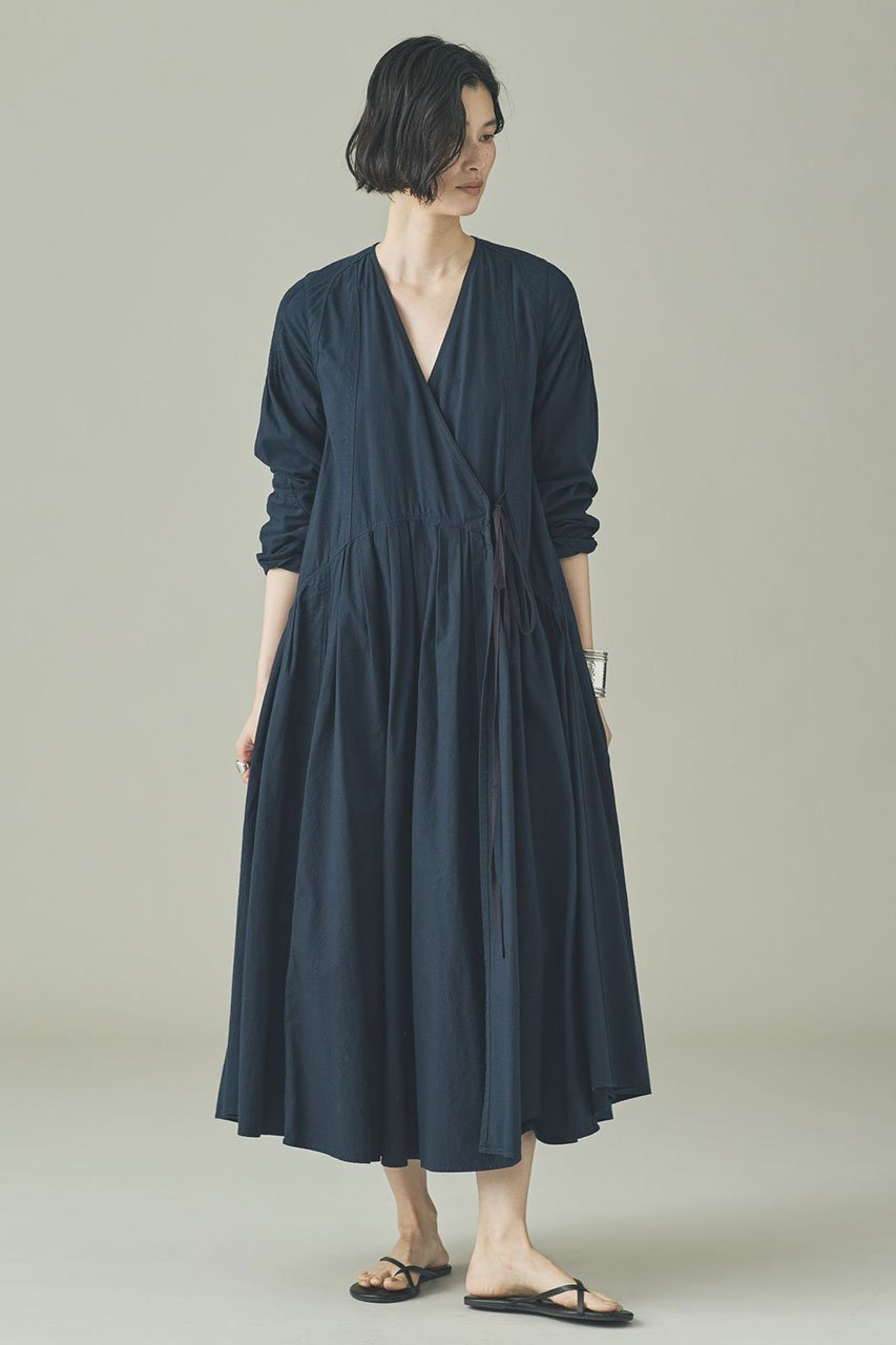 【カレンソロジー/Curensology】のサッカーカシュクールワンピース インテリア・キッズ・メンズ・レディースファッション・服の通販 founy(ファニー) 　ファッション　Fashion　レディースファッション　Fashion for Women　ワンピース　Dresses　チュニック　Tunic Tops & Dresses　おすすめ　Recommended / Our Picks　ガウン　Gown, Robe　サッカー　Seersucker, Summer Fabric　サンダル　Sandals, Summer Shoes　タンブラー　Tumbler, Travel Mug　チュニック　Tunic, Long Top　ビーチ　Beach, Seaside　ロング　Long, Long-Length　夏　Summer　新作・新入荷　New Arrivals / New In　ネイビー|ID: prp329100004909460 ipo3291000000036776532