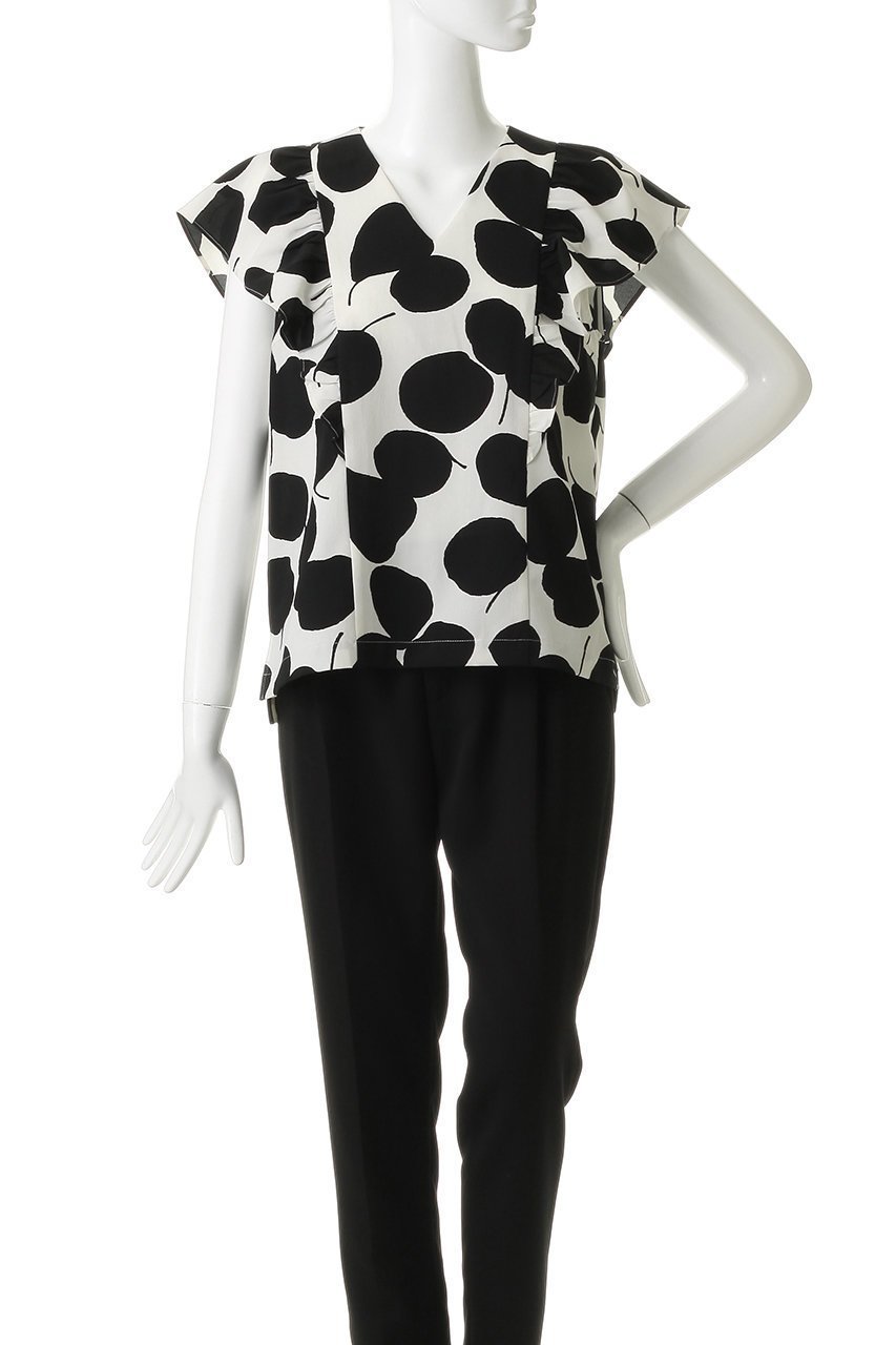 【ティアラ/Tiara】のリーフドットプリントブラウス(セットアップ可) 人気、トレンドファッション・服の通販 founy(ファニー) 　ファッション　Fashion　レディースファッション　Fashion for Women　トップス・カットソー　Cut & Sew Tops　シャツ・ブラウス・オフィスカジュアル　Elegant Blouses & Button-Ups　ショート　Short, Short Length　スリーブ　Sleeve, Long Sleeve / Short Sleeve　セットアップ　Set-Up, Coordinated Outfit　ドット　Polka Dot, Dot Pattern　パーティ　Party, Party Style　フリル　Frill, Ruffle　プリント　Print, Printed Pattern　モチーフ　Motif, Design Theme　モノトーン　Monotone, Black and White　リーフ　Leaf, Botanical Leaf　新作・新入荷　New Arrivals / New In　other-2|ID: prp329100004909463 ipo3291000000036776549