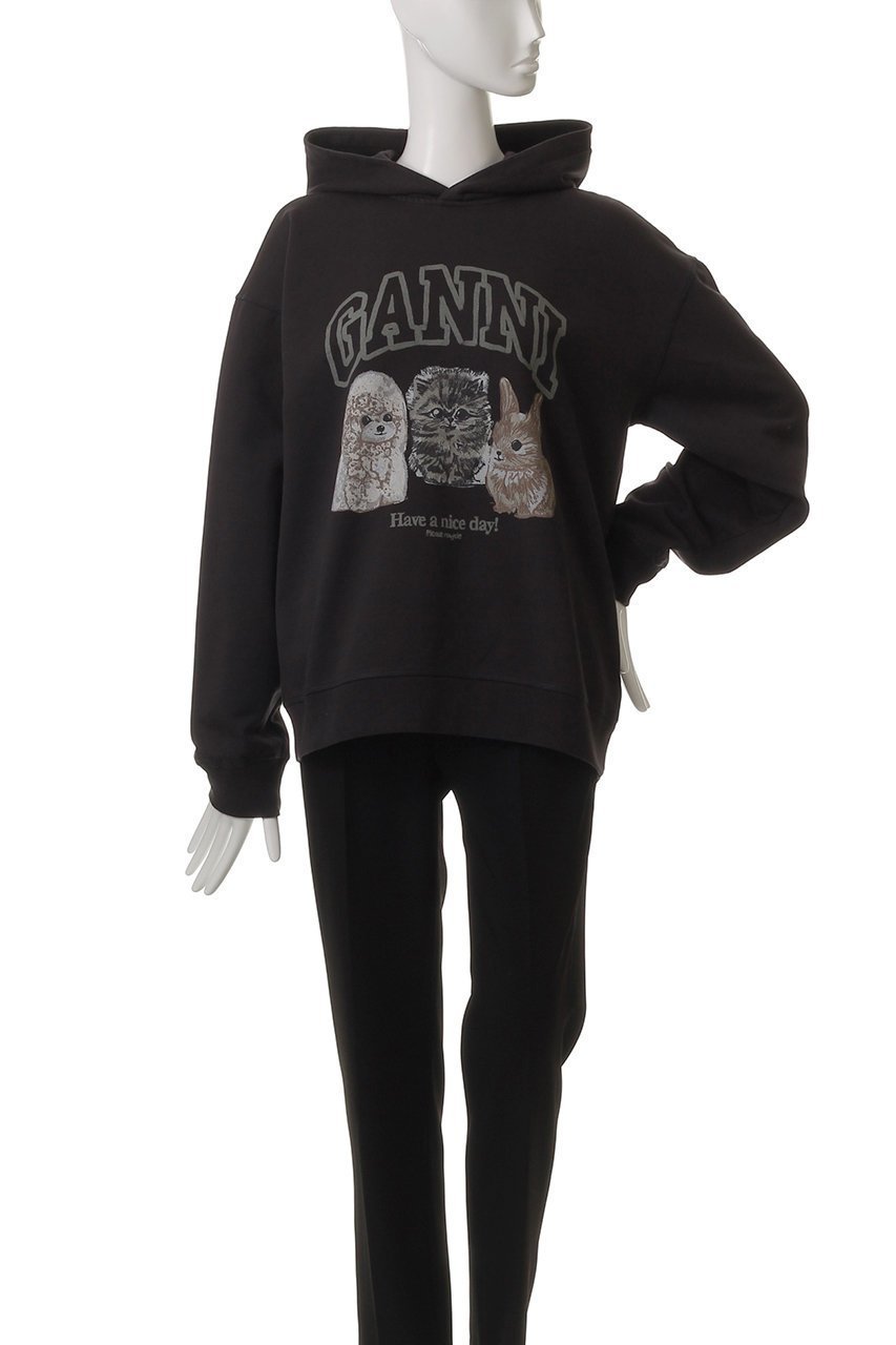 【ガニー/GANNI】のIsoli オーバーサイズ アニマル クロップ フーディー 人気、トレンドファッション・服の通販 founy(ファニー) 　ファッション　Fashion　レディースファッション　Fashion for Women　トップス・カットソー　Cut & Sew Tops　シャツ・ブラウス・オフィスカジュアル　Elegant Blouses & Button-Ups　レディースパーカー・カジュアルフーディー　Casual Hoodies & Sweatshirts　ロングTシャツ・Tシャツ　Longline T-Shirts & Tees　スウェット・クルーネックトップス　Sweatshirts & Crewnecks / Relaxed Fit Sweat Tops　カットソー・ベーシックTシャツ　Cut-and-Sewn Tops / Stretch Tees & Basics　おすすめ　Recommended / Our Picks　アニマル　Animal Print　スラックス　Slacks, Dress Pants　デニム　Denim, Jeans Material　ボトム　Bottoms, Lower Wear　other-2|ID: prp329100004909511 ipo3291000000036777104
