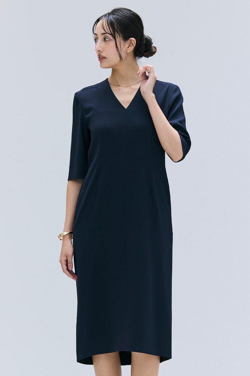 【ベイジ,/BEIGE,】のCINDY(シンディ)/Vネックハーフスリーブワンピース 人気、トレンドファッション・服の通販 founy(ファニー) 　ファッション　Fashion　レディースファッション　Fashion for Women　ワンピース　Dresses　チュニック　Tunic Tops & Dresses　オケージョン　Occasion Wear　シェイプ　Shape, Slim Fit　ジャケット　Jacket, Outerwear　セレモニー　Ceremony　チュニック　Tunic, Long Top　ロング　Long, Long-Length　other-7|ID: prp329100004909520 ipo3291000000036777235