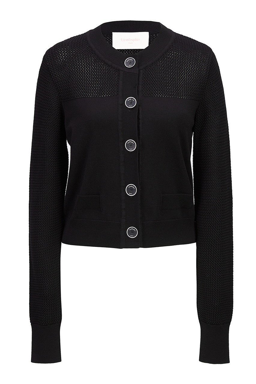 【レモンプレット/Lemonplet】のDUE KNITTED CARDIGAN インテリア・キッズ・メンズ・レディースファッション・服の通販 founy(ファニー) 　ファッション　Fashion　レディースファッション　Fashion for Women　トップス・カットソー　Cut & Sew Tops　ニット　Knit Tops & Sweaters　カーディガン・羽織り　Layered Style Cardigans　シャツ・ブラウス・オフィスカジュアル　Elegant Blouses & Button-Ups　ロングTシャツ・Tシャツ　Longline T-Shirts & Tees　カットソー・ベーシックTシャツ　Cut-and-Sewn Tops / Stretch Tees & Basics　カーディガン　Cardigan, Knitwear　シンプル　Simple, Minimal　スリム　Slim, Slim Fit　テクスチャー　Texture, Textured Fabric　フィット　Fit, Slim Fit　エレガント 上品　Elegant　透かし　Cut-Out, Lacework　BLACK|ID: prp329100004909535 ipo3291000000036777445