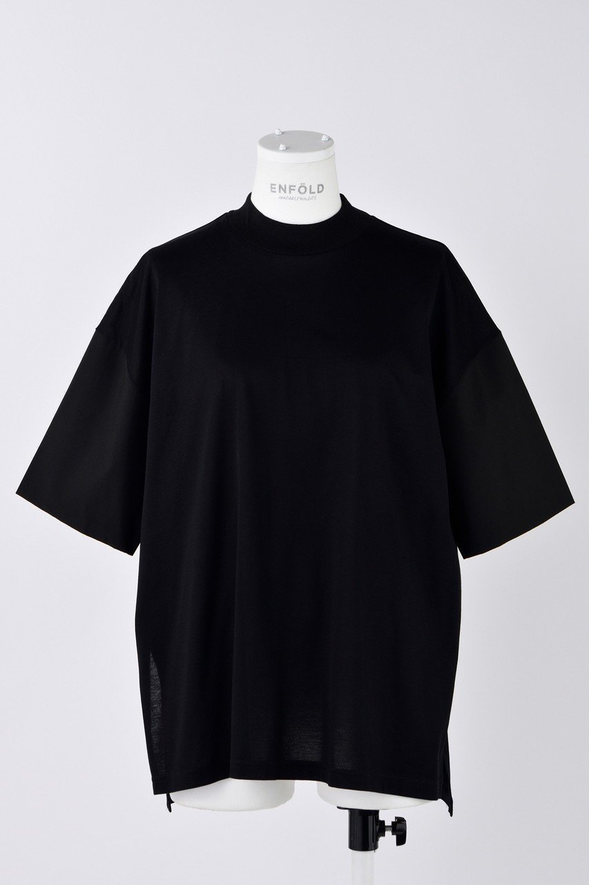 【エンフォルド/ENFOLD】のライトシルケット天竺 ハイネックシャツスリーブ Tシャツ インテリア・キッズ・メンズ・レディースファッション・服の通販 founy(ファニー) 　ファッション　Fashion　レディースファッション　Fashion for Women　トップス・カットソー　Cut & Sew Tops　シャツ・ブラウス・オフィスカジュアル　Elegant Blouses & Button-Ups　ロングTシャツ・Tシャツ　Longline T-Shirts & Tees　カットソー・ベーシックTシャツ　Cut-and-Sewn Tops / Stretch Tees & Basics　エレガント 上品　Elegant　ショート　Short, Short Length　シルケット　Silket, Silky Cotton　シンプル　Simple, Minimal　スリーブ　Sleeve, Long Sleeve / Short Sleeve　ハイネック　High Neck, Mock Neck　ルーズ　Loose, Oversized　ブラック|ID: prp329100004909548 ipo3291000000036777552