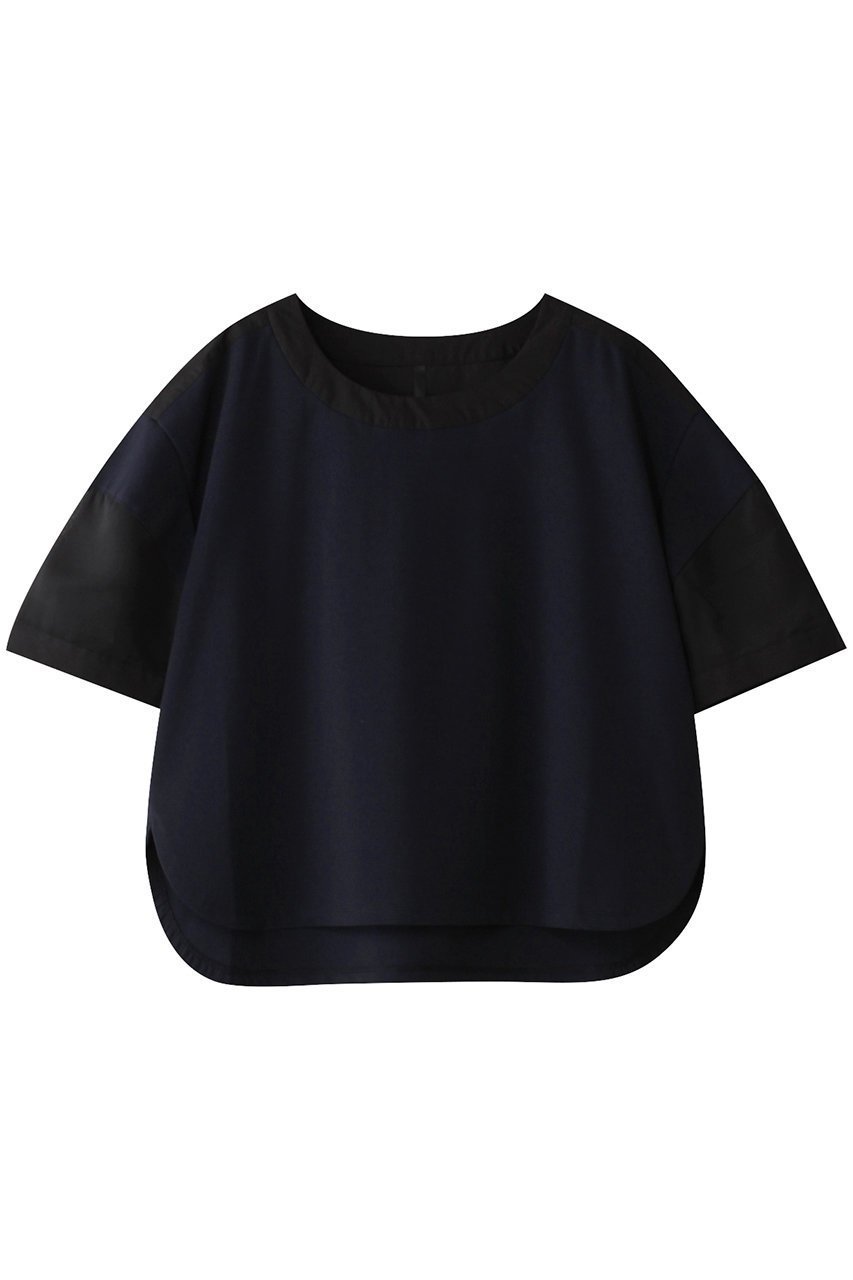 【ピアッカセッテ/ph7+】のドッキングビッグプルオーバー インテリア・キッズ・メンズ・レディースファッション・服の通販 founy(ファニー) 　ファッション　Fashion　レディースファッション　Fashion for Women　トップス・カットソー　Cut & Sew Tops　シャツ・ブラウス・オフィスカジュアル　Elegant Blouses & Button-Ups　ロングTシャツ・Tシャツ　Longline T-Shirts & Tees　カジュアルプルオーバー・ニットトップス　Pullovers & Knit Tops / Casual Pullovers　カットソー・ベーシックTシャツ　Cut-and-Sewn Tops / Stretch Tees & Basics　シアー　Sheer, See-Through　ショート　Short, Short Length　スリーブ　Sleeve, Long Sleeve / Short Sleeve　ドッキング　Docking, Mixed Material　ハーフ　Half, Half-Length　ボックス　Boxy, Box Shape　エレガント 上品　Elegant　定番　Standard, Basic Item　ネイビー|ID: prp329100004909558 ipo3291000000036777626