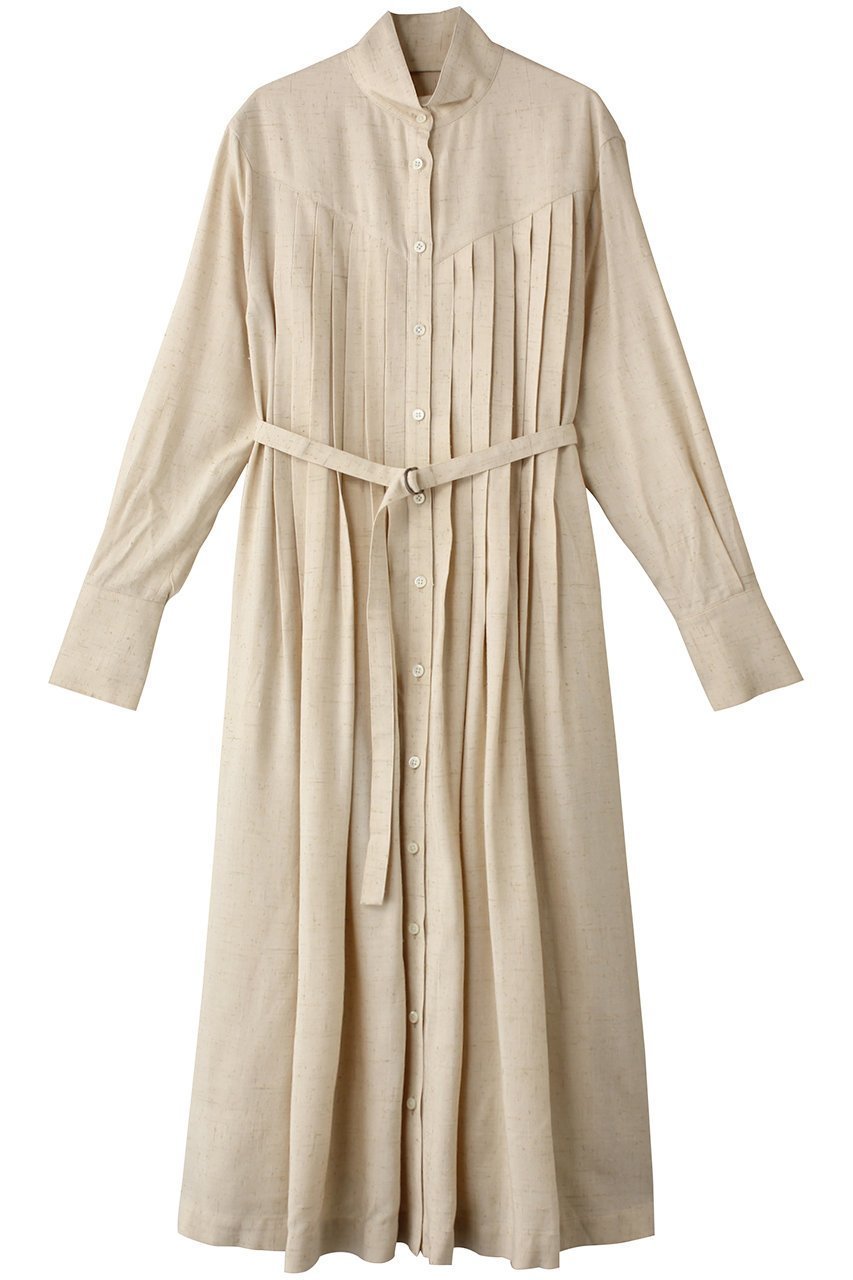 【オブリオ/AUBRIOT】のビスコースシルクネップ シャツドレス インテリア・キッズ・メンズ・レディースファッション・服の通販 founy(ファニー) 　ファッション　Fashion　レディースファッション　Fashion for Women　ワンピース　Dresses　フォーマル・パーティードレス・結婚式用ドレス　Elegant & Casual Dresses　チュニック　Tunic Tops & Dresses　クラシック　Classic, Timeless Style　シルク　Silk, 100% Silk　チュニック　Tunic, Long Top　ドレス　Dress, One-Piece　ネップ　Nepp, Slub Yarn　フレア　Flare, Flared　ロング　Long, Long-Length　エレガント 上品　Elegant　ライトベージュ|ID: prp329100004909625 ipo3291000000036778408