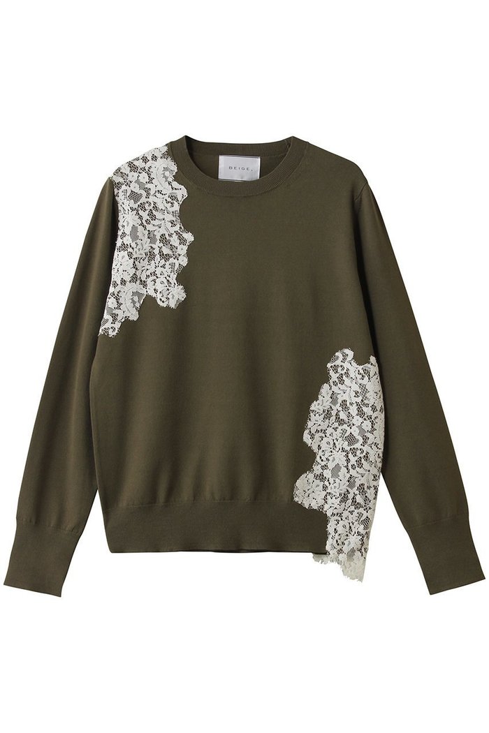 【ベイジ,/BEIGE,】のWILLOW / アシンメトリーレースクルーネックニット/ インテリア・キッズ・メンズ・レディースファッション・服の通販 founy(ファウニー) https://founy.com/ ファッション Fashion レディースファッション Fashion for Women トップス・カットソー Cut & Sew Tops ニット Knit Tops & Sweaters カジュアルプルオーバー・ニットトップス Pullovers & Knit Tops / Casual Pullovers カッティング Cutting Detail ストレッチ Stretch, Stretchy Fabric レース Lace, Lace Fabric エレガント 上品 Elegant 定番 Standard, Basic Item |ID: prp329100004909660 ipo3291000000036778899