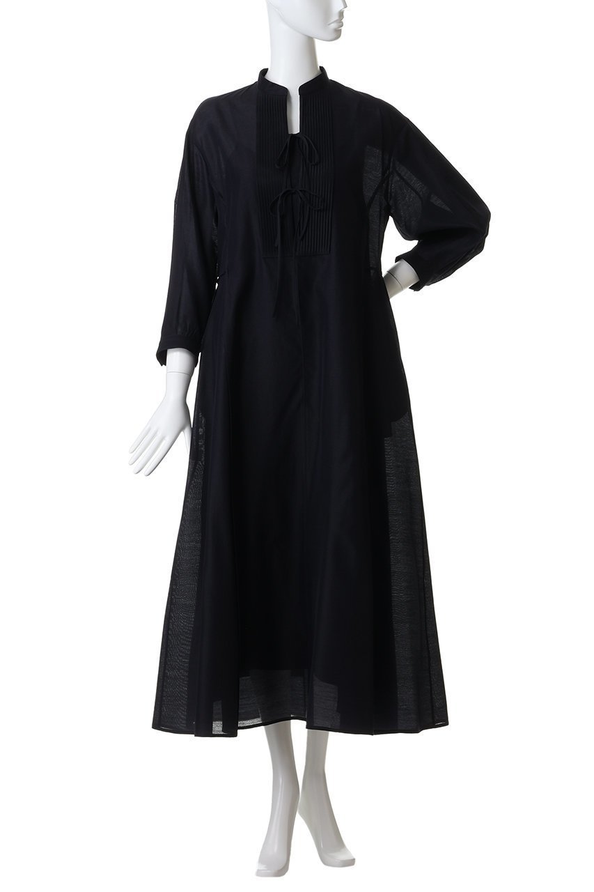 【エブール/ebure】のライトウールシルク バンドカラーワンピース 人気、トレンドファッション・服の通販 founy(ファニー) 　ファッション　Fashion　レディースファッション　Fashion for Women　ワンピース　Dresses　チュニック　Tunic Tops & Dresses　シルク　Silk, 100% Silk　ダブル　Double, Double-Breasted　チュニック　Tunic, Long Top　フロント　Front, Front Design　リボン　Ribbon, Bow　エレガント 上品　Elegant　other-2|ID: prp329100004909666 ipo3291000000036778970