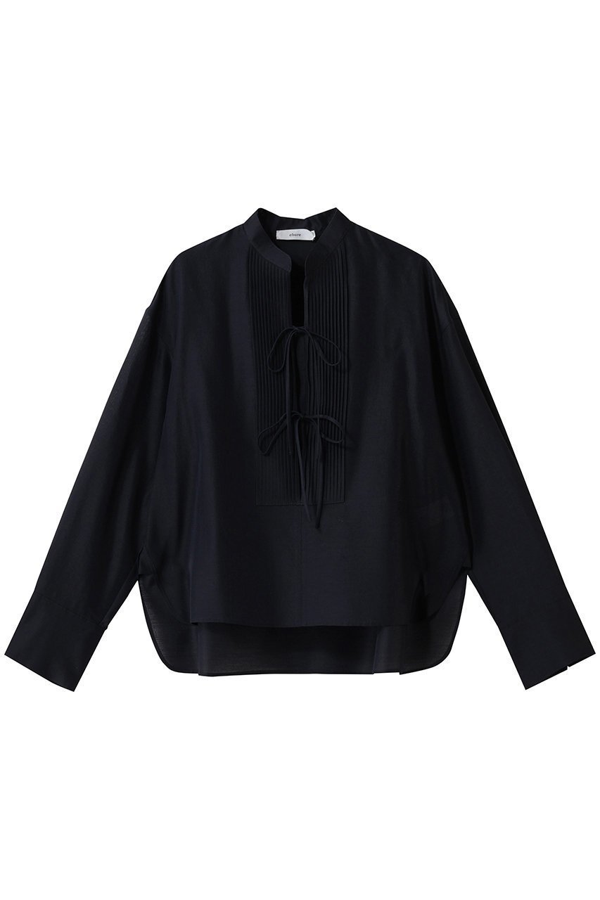 【エブール/ebure】のライトウールシルク バンドカラーブラウス インテリア・キッズ・メンズ・レディースファッション・服の通販 founy(ファニー) 　ファッション　Fashion　レディースファッション　Fashion for Women　トップス・カットソー　Cut & Sew Tops　シャツ・ブラウス・オフィスカジュアル　Elegant Blouses & Button-Ups　おすすめ　Recommended / Our Picks　インナー　Innerwear　シルク　Silk, 100% Silk　シルケット　Silket, Silky Cotton　ジャケット　Jacket, Outerwear　スリーブ　Sleeve, Long Sleeve / Short Sleeve　タートル　Turtleneck, Turtle Collar　ダブル　Double, Double-Breasted　フロント　Front, Front Design　リボン　Ribbon, Bow　ロング　Long, Long-Length　ネイビー|ID: prp329100004909667 ipo3291000000036778976