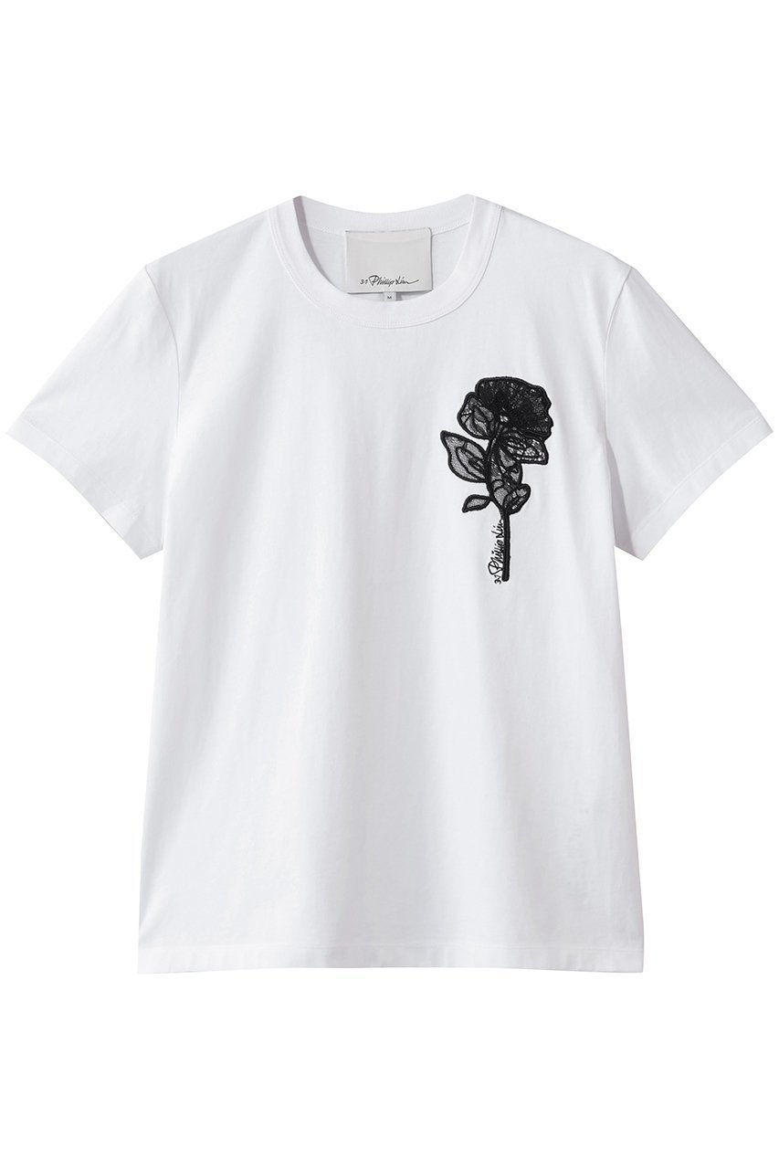 【スリーワン フィリップリム/3.1 Phillip Lim】のマーチ Tシャツ with フラワーアップリケ インテリア・キッズ・メンズ・レディースファッション・服の通販 founy(ファニー) 　ファッション　Fashion　レディースファッション　Fashion for Women　トップス・カットソー　Cut & Sew Tops　シャツ・ブラウス・オフィスカジュアル　Elegant Blouses & Button-Ups　ロングTシャツ・Tシャツ　Longline T-Shirts & Tees　カットソー・ベーシックTシャツ　Cut-and-Sewn Tops / Stretch Tees & Basics　インナー　Innerwear　クロップド　Cropped, Short Length　ショート　Short, Short Length　ジャケット　Jacket, Outerwear　スリーブ　Sleeve, Long Sleeve / Short Sleeve　デニム　Denim, Jeans Material　フィット　Fit, Slim Fit　フラワー　Flower, Floral　エレガント 上品　Elegant　ホワイト|ID: prp329100004909697 ipo3291000000036779253