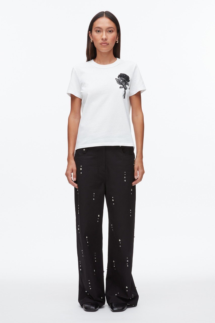 【スリーワン フィリップリム/3.1 Phillip Lim】のマーチ Tシャツ with フラワーアップリケ 人気、トレンドファッション・服の通販 founy(ファニー) 　ファッション　Fashion　レディースファッション　Fashion for Women　トップス・カットソー　Cut & Sew Tops　シャツ・ブラウス・オフィスカジュアル　Elegant Blouses & Button-Ups　ロングTシャツ・Tシャツ　Longline T-Shirts & Tees　カットソー・ベーシックTシャツ　Cut-and-Sewn Tops / Stretch Tees & Basics　インナー　Innerwear　クロップド　Cropped, Short Length　ショート　Short, Short Length　ジャケット　Jacket, Outerwear　スリーブ　Sleeve, Long Sleeve / Short Sleeve　デニム　Denim, Jeans Material　フィット　Fit, Slim Fit　フラワー　Flower, Floral　エレガント 上品　Elegant　other-7|ID: prp329100004909697 ipo3291000000036779259