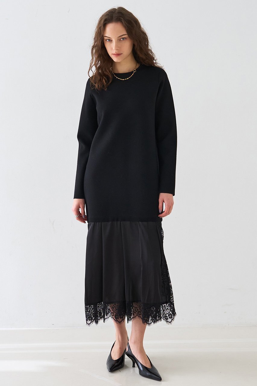 【デザイン ワークス/DESIGN WORKS】のヘムレースニットドッキングドレス 人気、トレンドファッション・服の通販 founy(ファニー) 　ファッション　Fashion　レディースファッション　Fashion for Women　ワンピース　Dresses　フォーマル・パーティードレス・結婚式用ドレス　Elegant & Casual Dresses　チュニック　Tunic Tops & Dresses　サテン　Satin, Glossy Fabric　シンプル　Simple, Minimal　チュニック　Tunic, Long Top　トリミング　Trimming, Decorative Edge　ドレス　Dress, One-Piece　バランス　Balance, Style Balance　レース　Lace, Lace Fabric　ロング　Long, Long-Length　エレガント 上品　Elegant　年末年始　Year-end and New Year Holidays　other-6|ID: prp329100004909734 ipo3291000000036779711