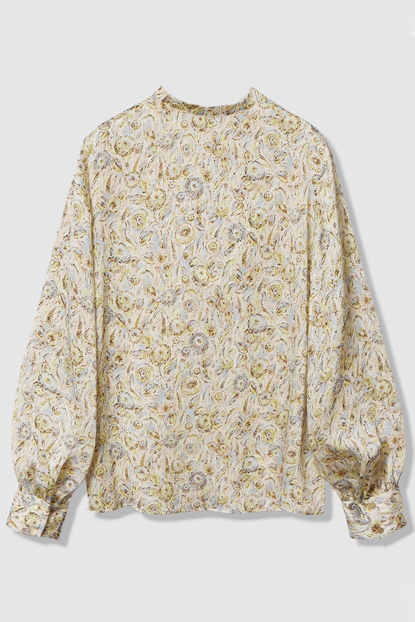 【アナイ/ANAYI】のボカシフラワーフリル ブラウス 人気、トレンドファッション・服の通販 founy(ファニー) 　ファッション　Fashion　レディースファッション　Fashion for Women　トップス・カットソー　Cut & Sew Tops　シャツ・ブラウス・オフィスカジュアル　Elegant Blouses & Button-Ups　なめらか　Smooth, Silky Texture　サテン　Satin, Glossy Fabric　スリーブ　Sleeve, Long Sleeve / Short Sleeve　フラワー　Flower, Floral　フリル　Frill, Ruffle　フロント　Front, Front Design　プリント　Print, Printed Pattern　メタル　Metal, Metal Parts　ロング　Long, Long-Length　エレガント 上品　Elegant　春　Spring　other-2|ID: prp329100004909855 ipo3291000000036781015