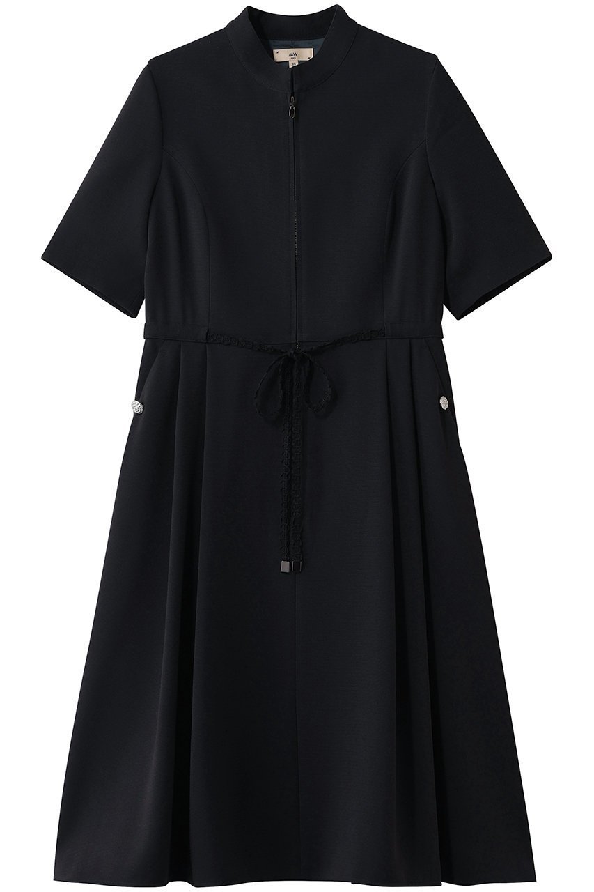 【エムダブリュー/MW】のトリアセテート(J) スタンド カラー ジップ ドレス インテリア・キッズ・メンズ・レディースファッション・服の通販 founy(ファニー) 　ファッション　Fashion　レディースファッション　Fashion for Women　ワンピース　Dresses　フォーマル・パーティードレス・結婚式用ドレス　Elegant & Casual Dresses　チュニック　Tunic Tops & Dresses　ジップ　Zip, Zipper　スタンド　Stand Collar, Upright Stand　チュニック　Tunic, Long Top　ドレス　Dress, One-Piece　バランス　Balance, Style Balance　フォルム　Silhouette, Form　フォーマル　Formal, Dressy　フロント　Front, Front Design　リボン　Ribbon, Bow　ロング　Long, Long-Length　エレガント 上品　Elegant　新作・新入荷　New Arrivals / New In　ダークネイビー|ID: prp329100004909915 ipo3291000000036781725