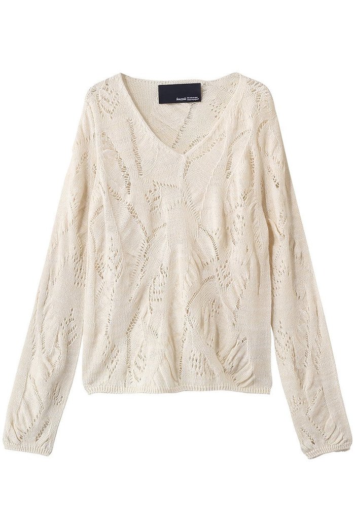 【エリオポール/heliopole】の【boussole】LEAF LACE Vネックニット インテリア・キッズ・メンズ・レディースファッション・服の通販 founy(ファニー) https://founy.com/ ファッション Fashion レディースファッション Fashion for Women トップス・カットソー Cut & Sew Tops ニット Knit Tops & Sweaters カジュアルプルオーバー・ニットトップス Pullovers & Knit Tops / Casual Pullovers Vネックトップス V-Neck Tops / V-Cut Neckline Shirts ドレープ Drape, Draping Fabric ランダム Random, Irregular レース Lace, Lace Fabric 夏 Summer 春 Spring S/S・春夏 SS, Spring/Summer, Warm Season 透かし Cut-Out, Lacework |ID: prp329100004909971 ipo3291000000036782283