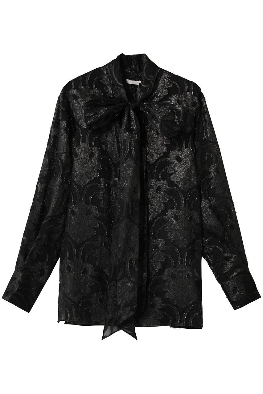 【カナコ サカイ/KANAKO SAKAI】のシアー ジャカード シャツ インテリア・キッズ・メンズ・レディースファッション・服の通販 founy(ファニー) 　ファッション　Fashion　レディースファッション　Fashion for Women　トップス・カットソー　Cut & Sew Tops　シャツ・ブラウス・オフィスカジュアル　Elegant Blouses & Button-Ups　シアー　Sheer, See-Through　ジャカード／ジャガード　Jacquard, Woven Pattern　スリーブ　Sleeve, Long Sleeve / Short Sleeve　リボン　Ribbon, Bow　ロング　Long, Long-Length　エレガント 上品　Elegant　ブラック|ID: prp329100004909994 ipo3291000000036782501