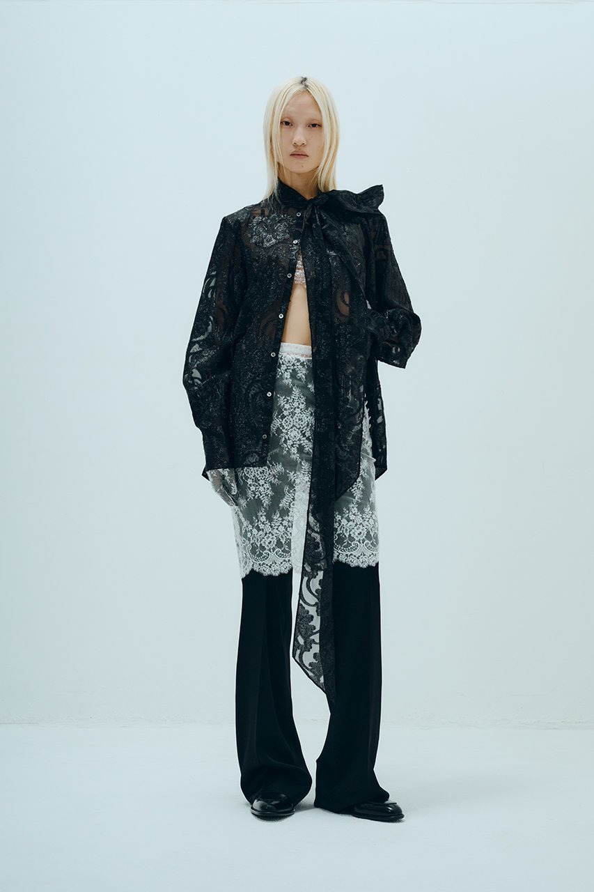 【カナコ サカイ/KANAKO SAKAI】のシアー ジャカード シャツ 人気、トレンドファッション・服の通販 founy(ファニー) 　ファッション　Fashion　レディースファッション　Fashion for Women　トップス・カットソー　Cut & Sew Tops　シャツ・ブラウス・オフィスカジュアル　Elegant Blouses & Button-Ups　シアー　Sheer, See-Through　ジャカード／ジャガード　Jacquard, Woven Pattern　スリーブ　Sleeve, Long Sleeve / Short Sleeve　リボン　Ribbon, Bow　ロング　Long, Long-Length　エレガント 上品　Elegant　other-7|ID: prp329100004909994 ipo3291000000036782507