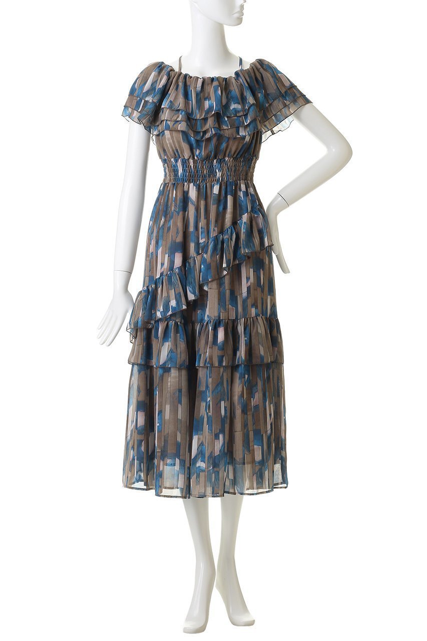 【コルコバード/CORCOVADO】のプリントシフォンオフショルダードレス 人気、トレンドファッション・服の通販 founy(ファニー) 　ファッション　Fashion　レディースファッション　Fashion for Women　ワンピース　Dresses　フォーマル・パーティードレス・結婚式用ドレス　Elegant & Casual Dresses　チュニック　Tunic Tops & Dresses　オフショルダーワンピース・ドレス　Off-Shoulder Dresses / Bardot Style Dresses　チュニック　Tunic, Long Top　フリル　Frill, Ruffle　プリント　Print, Printed Pattern　モザイク　Mosaic, Geometric Pattern　新作・新入荷　New Arrivals / New In　other-7|ID: prp329100004910012 ipo3291000000036782670