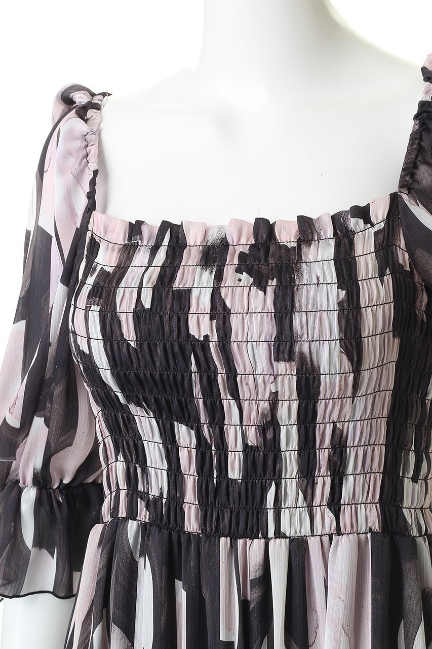 【コルコバード/CORCOVADO】のプリントシフォンパフスリーブドレス 人気、トレンドファッション・服の通販 founy(ファニー) 　ファッション　Fashion　レディースファッション　Fashion for Women　ワンピース　Dresses　フォーマル・パーティードレス・結婚式用ドレス　Elegant & Casual Dresses　チュニック　Tunic Tops & Dresses　エアリー　Airy Texture　シアー　Sheer, See-Through　シフォン　Chiffon, Lightweight Fabric　スクエア　Square, Square Shape　チュニック　Tunic, Long Top　フェミニン　Feminine, Girly　フレア　Flare, Flared　プリント　Print, Printed Pattern　other-5|ID: prp329100004910013 ipo3291000000036782677