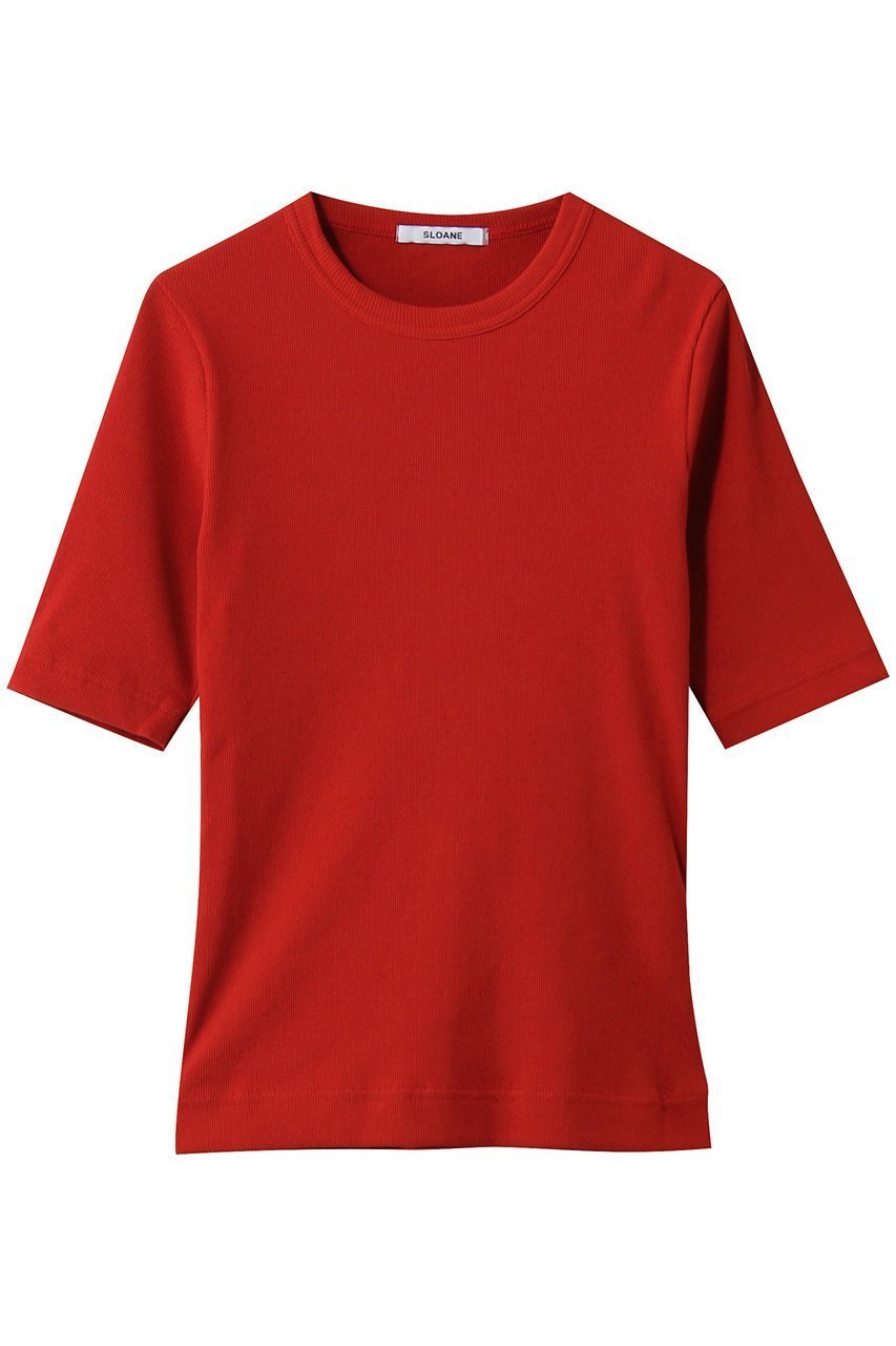 【スローン/SLOANE】のコンパクトストレッチリブ 5分袖クルーネック インテリア・キッズ・メンズ・レディースファッション・服の通販 founy(ファニー) 　ファッション　Fashion　レディースファッション　Fashion for Women　トップス・カットソー　Cut & Sew Tops　シャツ・ブラウス・オフィスカジュアル　Elegant Blouses & Button-Ups　ロングTシャツ・Tシャツ　Longline T-Shirts & Tees　カットソー・ベーシックTシャツ　Cut-and-Sewn Tops / Stretch Tees & Basics　インナー　Innerwear　ショート　Short, Short Length　ジャケット　Jacket, Outerwear　スマート　Smart, Elegant　スリーブ　Sleeve, Long Sleeve / Short Sleeve　テレコ　Ribbed, Rib Stitch　フィット　Fit, Slim Fit　ヴィンテージ　Vintage Style　ビジネス 仕事 通勤　Business / Work / Commuting　レッド|ID: prp329100004910038 ipo3291000000036782878