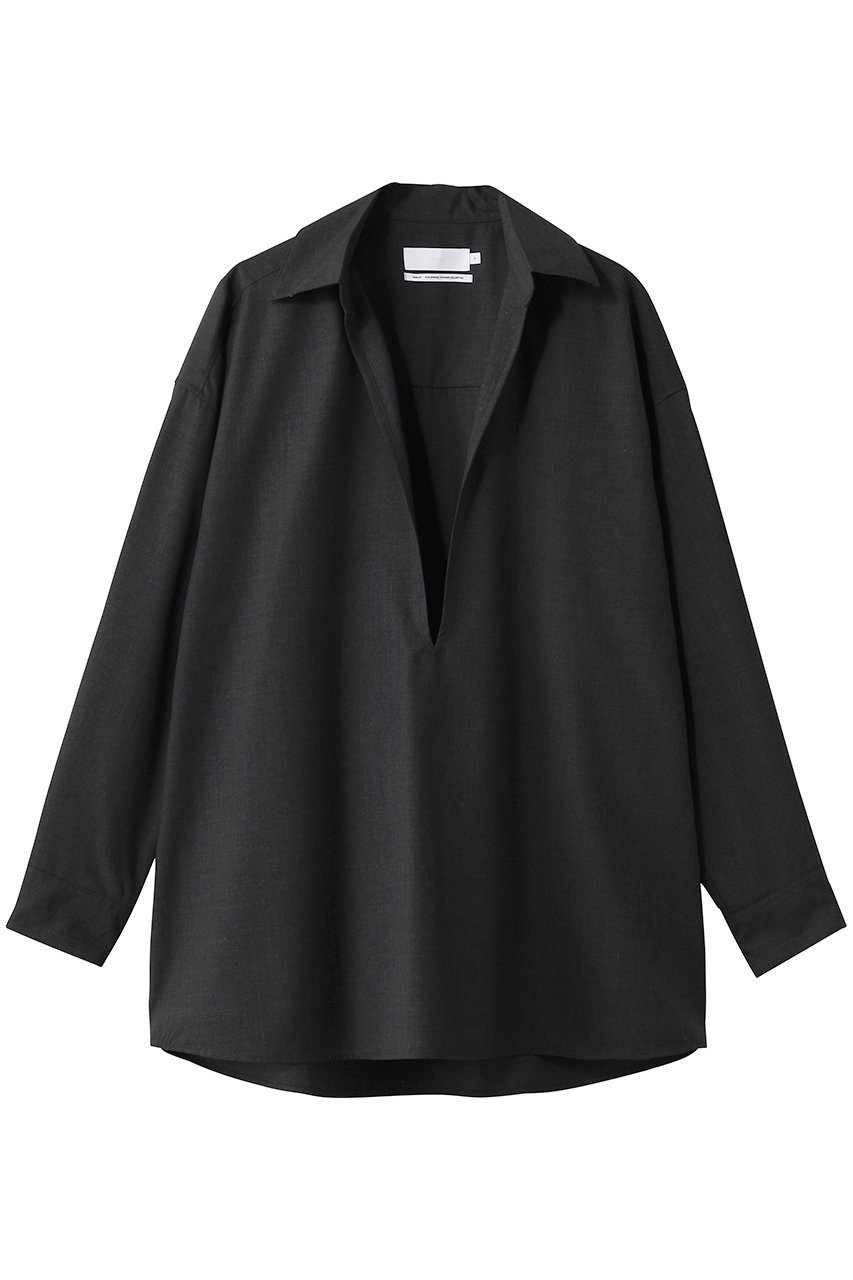 【グラフペーパー/Graphpaper】の【UNISEX】Fine Wool Heather L/S Skipper Shirt インテリア・キッズ・メンズ・レディースファッション・服の通販 founy(ファニー) 　ファッション　Fashion　レディースファッション　Fashion for Women　トップス・カットソー　Cut & Sew Tops　シャツ・ブラウス・オフィスカジュアル　Elegant Blouses & Button-Ups　ユニセックス　Unisex, Genderless　スキッパー　Skipper, Open Collar　スラックス　Slacks, Dress Pants　スリーブ　Sleeve, Long Sleeve / Short Sleeve　デニム　Denim, Jeans Material　ロング　Long, Long-Length　定番　Standard, Basic Item　CHARCOAL|ID: prp329100004910046 ipo3291000000036782939