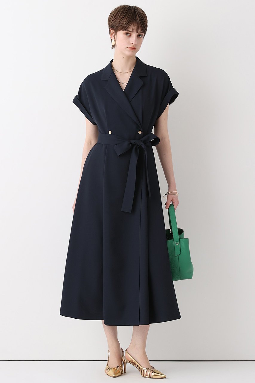 【アルアバイル/allureville】のフレンチスリーブラップワンピース インテリア・キッズ・メンズ・レディースファッション・服の通販 founy(ファニー) 　ファッション　Fashion　レディースファッション　Fashion for Women　ワンピース　Dresses　チュニック　Tunic Tops & Dresses　スリーブ　Sleeve, Long Sleeve / Short Sleeve　チュニック　Tunic, Long Top　テーラード　Tailored, Tailored Fit　バランス　Balance, Style Balance　フィット　Fit, Slim Fit　フェミニン　Feminine, Girly　フレア　Flare, Flared　フレンチ　French, French Style　マニッシュ　Mannish, Boyish　ロング　Long, Long-Length　吸水　Absorbent, Quick-Dry　夏　Summer　新作・新入荷　New Arrivals / New In　ビジネス 仕事 通勤　Business / Work / Commuting　ネイビー|ID: prp329100004910338 ipo3291000000036785682